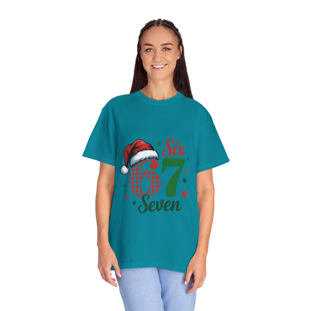 67 Six Seven Christmas T-shirt | Santa Hat Holiday Number Design