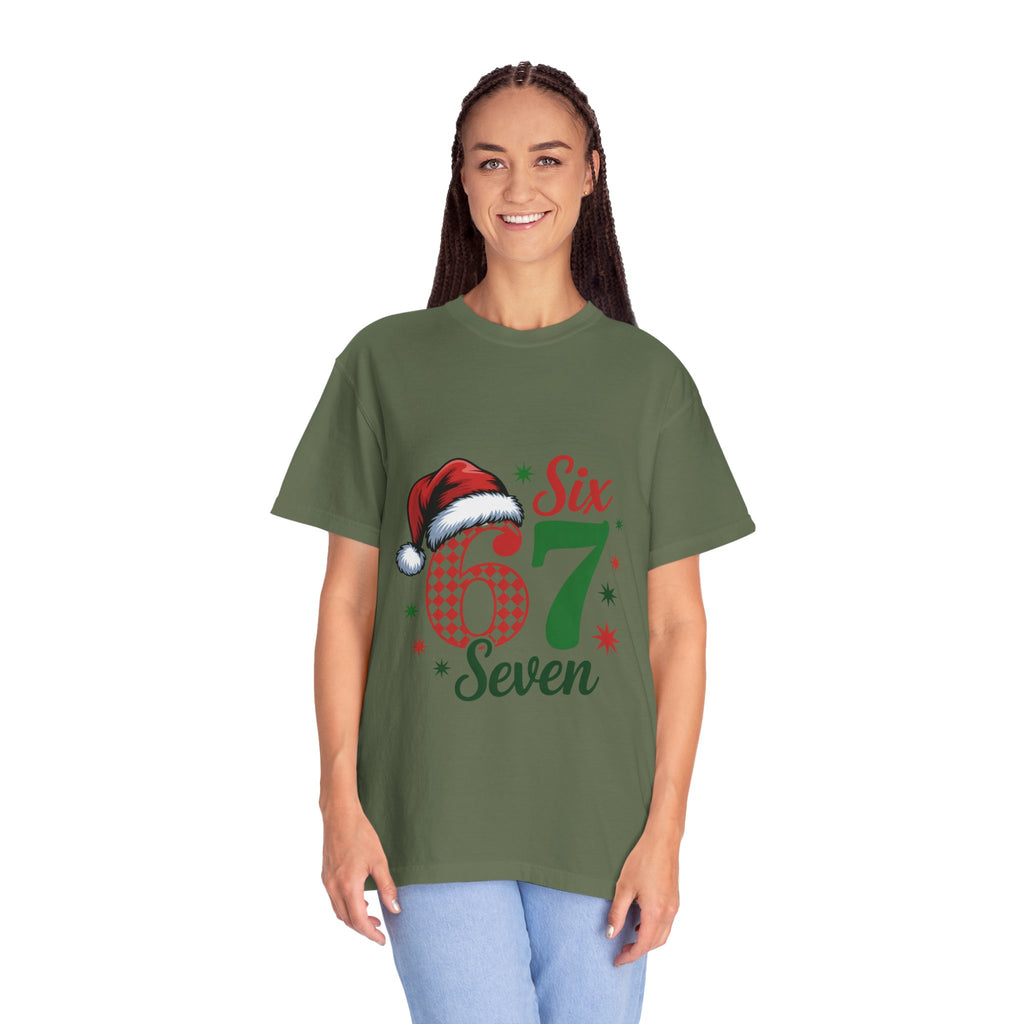 67 Six Seven Christmas T-shirt | Santa Hat Holiday Number Design