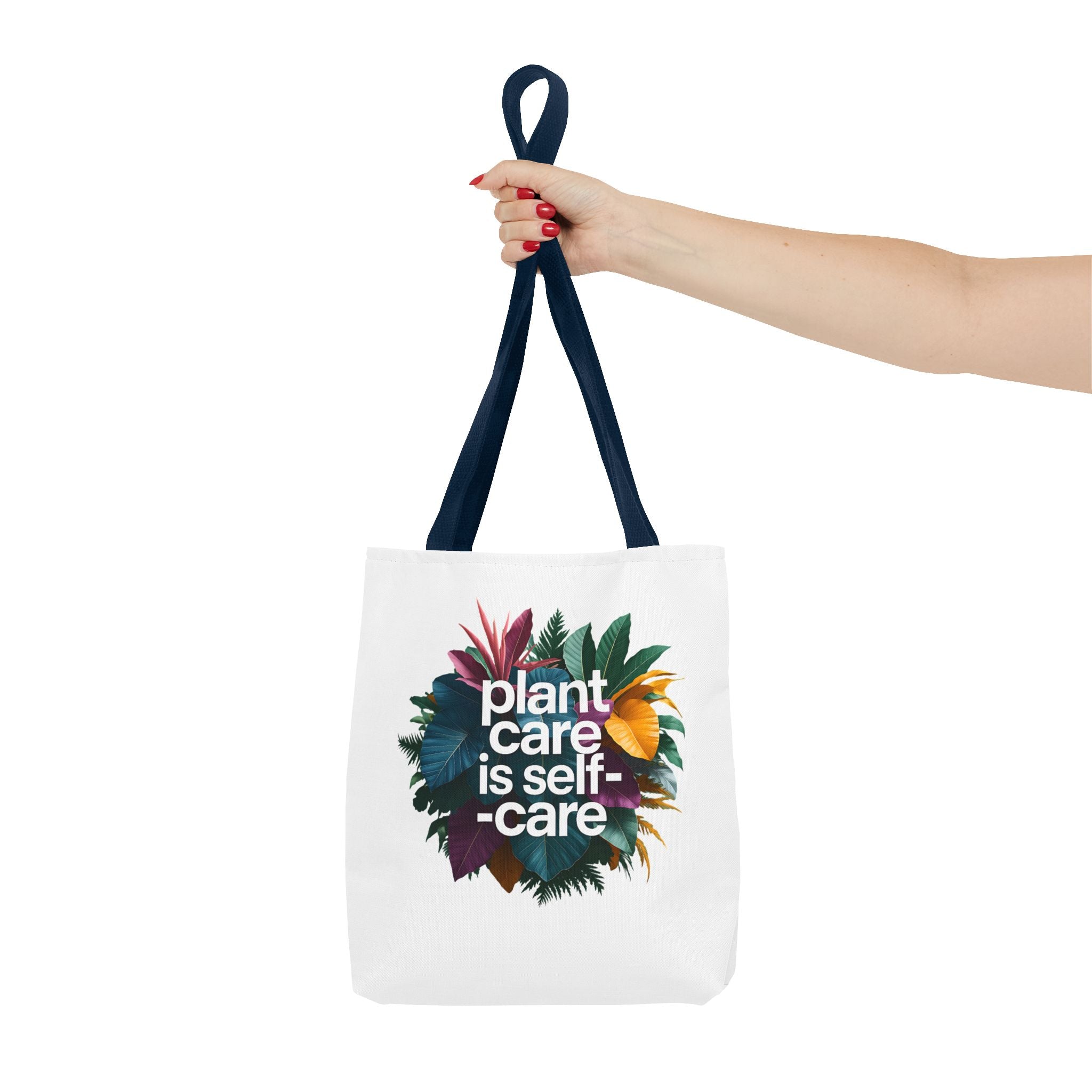 Plant Care Is Self-Care tote | botanical wreath, typography, plant lover