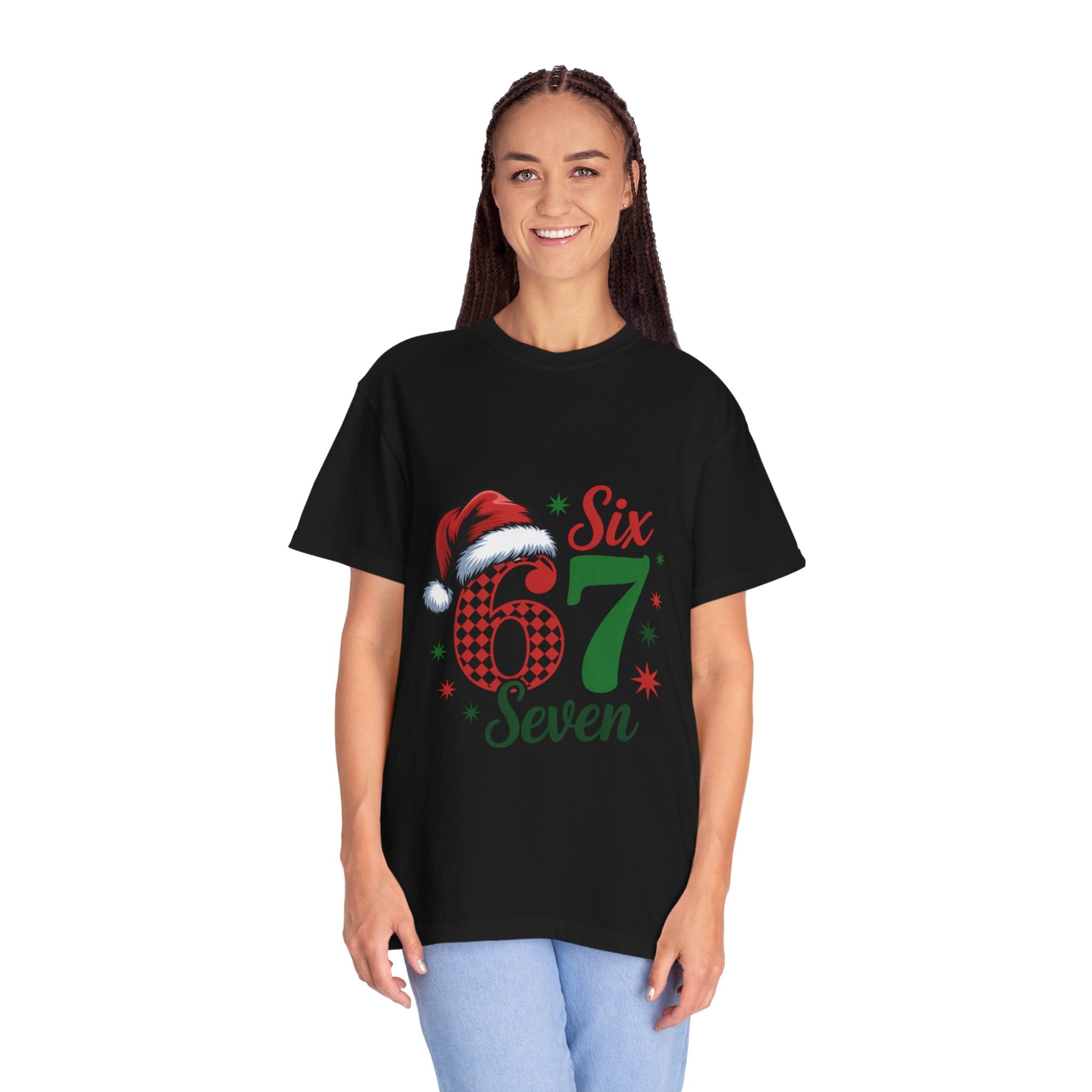 67 Six Seven Christmas T-shirt | Santa Hat Holiday Number Design