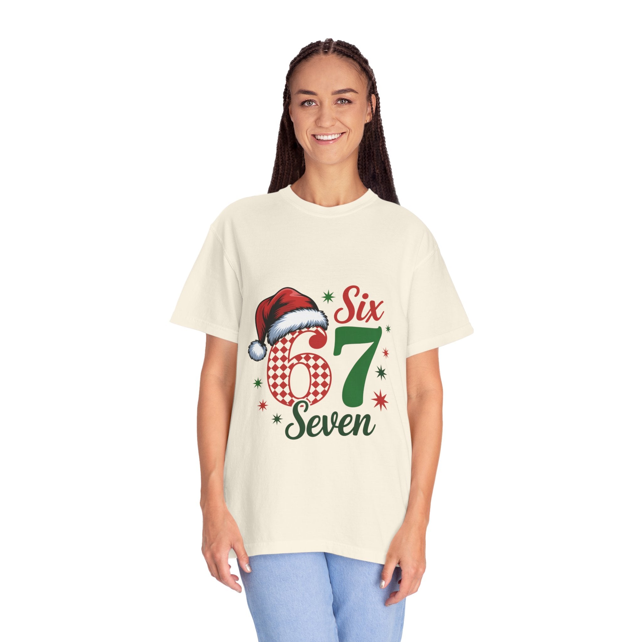 67 Six Seven Christmas T-shirt | Santa Hat Holiday Number Design