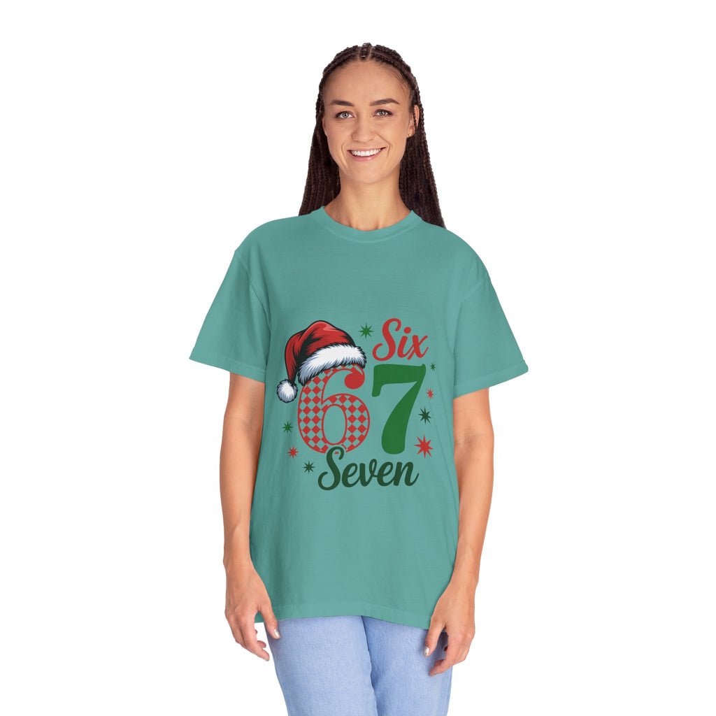 67 Six Seven Christmas T-shirt | Santa Hat Holiday Number Design