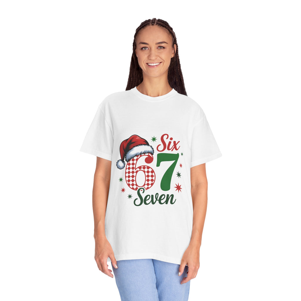 67 Six Seven Christmas T-shirt | Santa Hat Holiday Number Design
