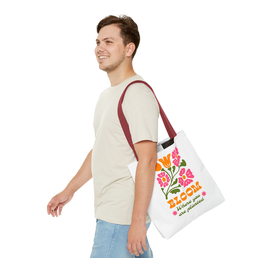 Bloom Where You Are Planted Tote Bag | Floral Retro Design