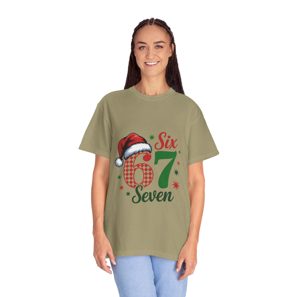 67 Six Seven Christmas T-shirt | Santa Hat Holiday Number Design