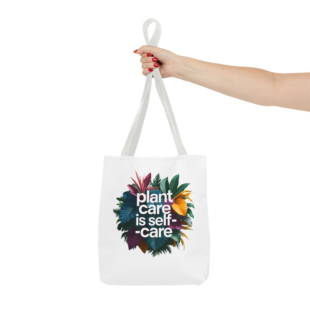 Plant Care Is Self-Care tote | botanical wreath, typography, plant lover