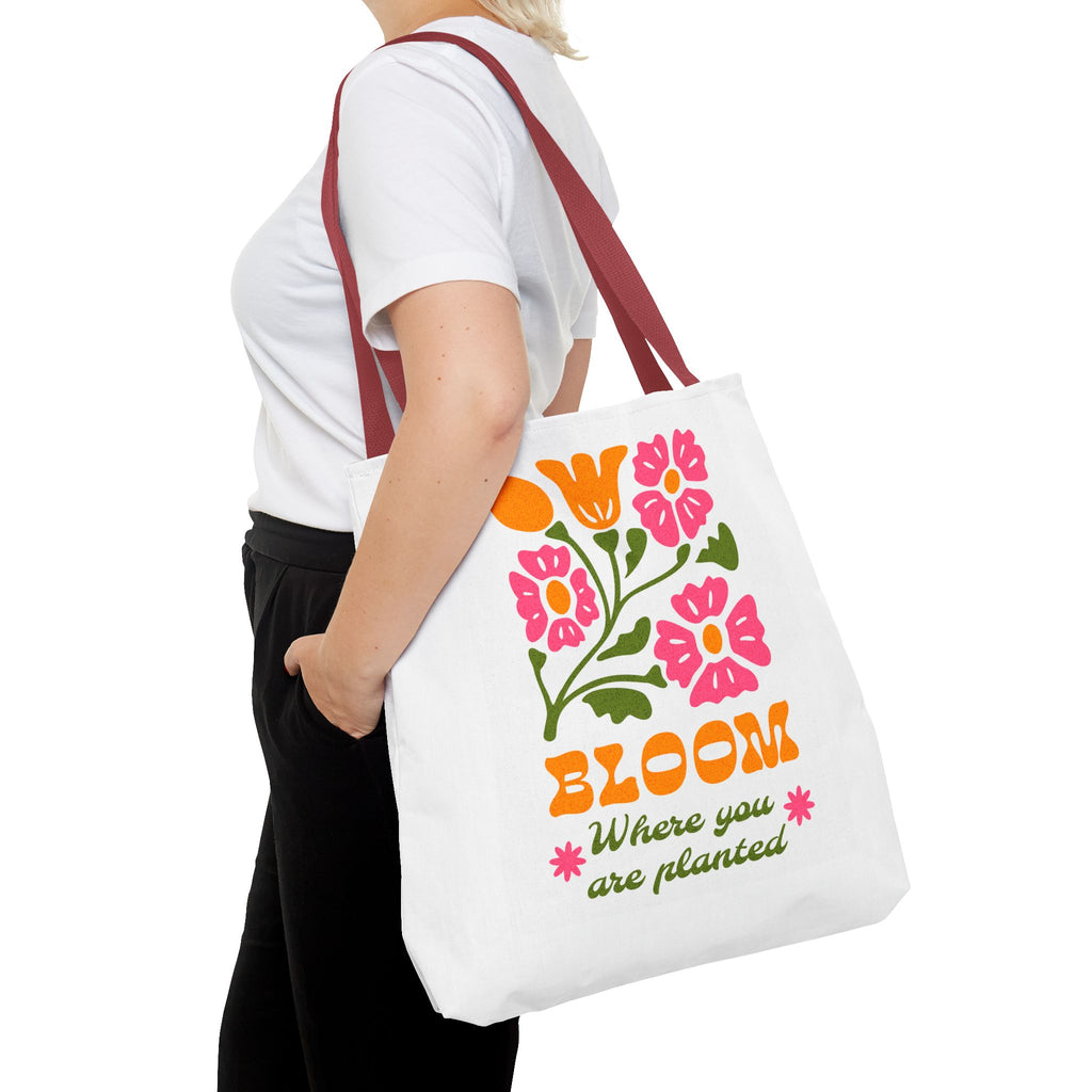 Bloom Where You Are Planted Tote Bag | Floral Retro Design