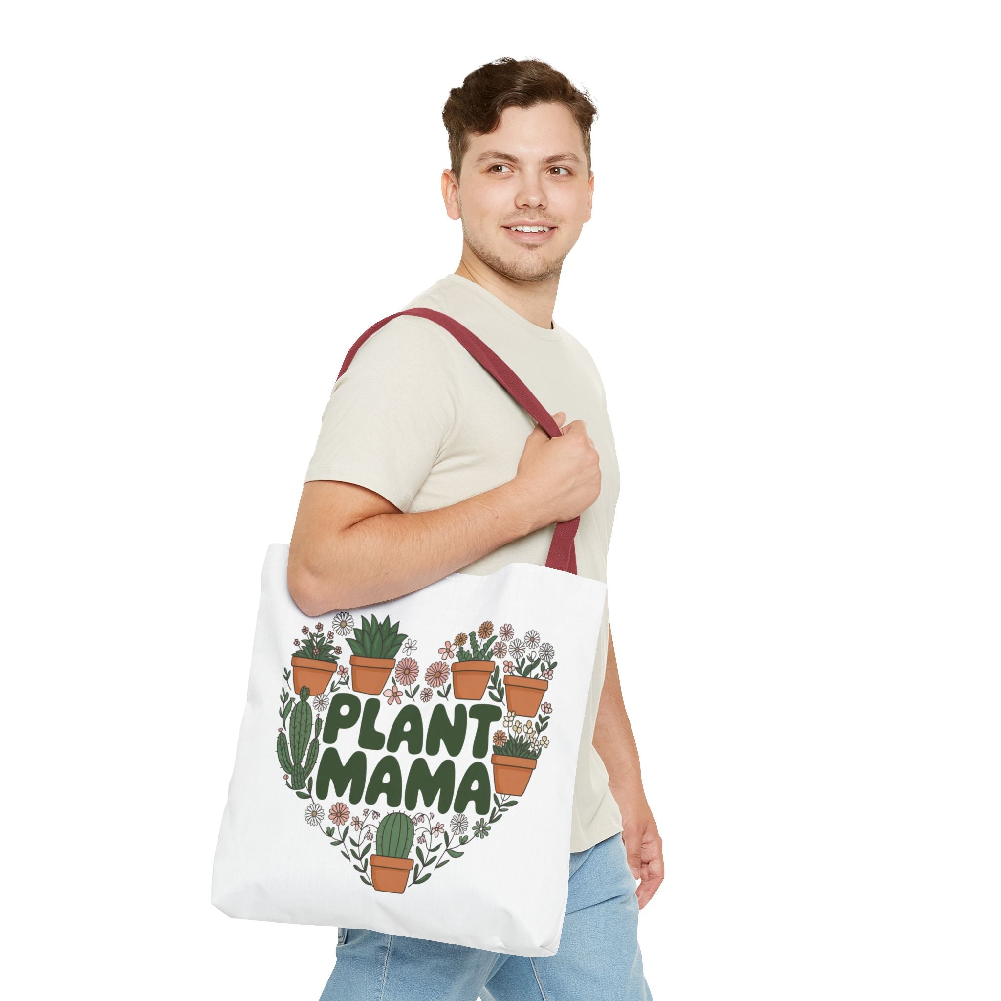 Plant Mama Tote Bag | Heart of Potted Plants, Cactus, Succulent Illustration