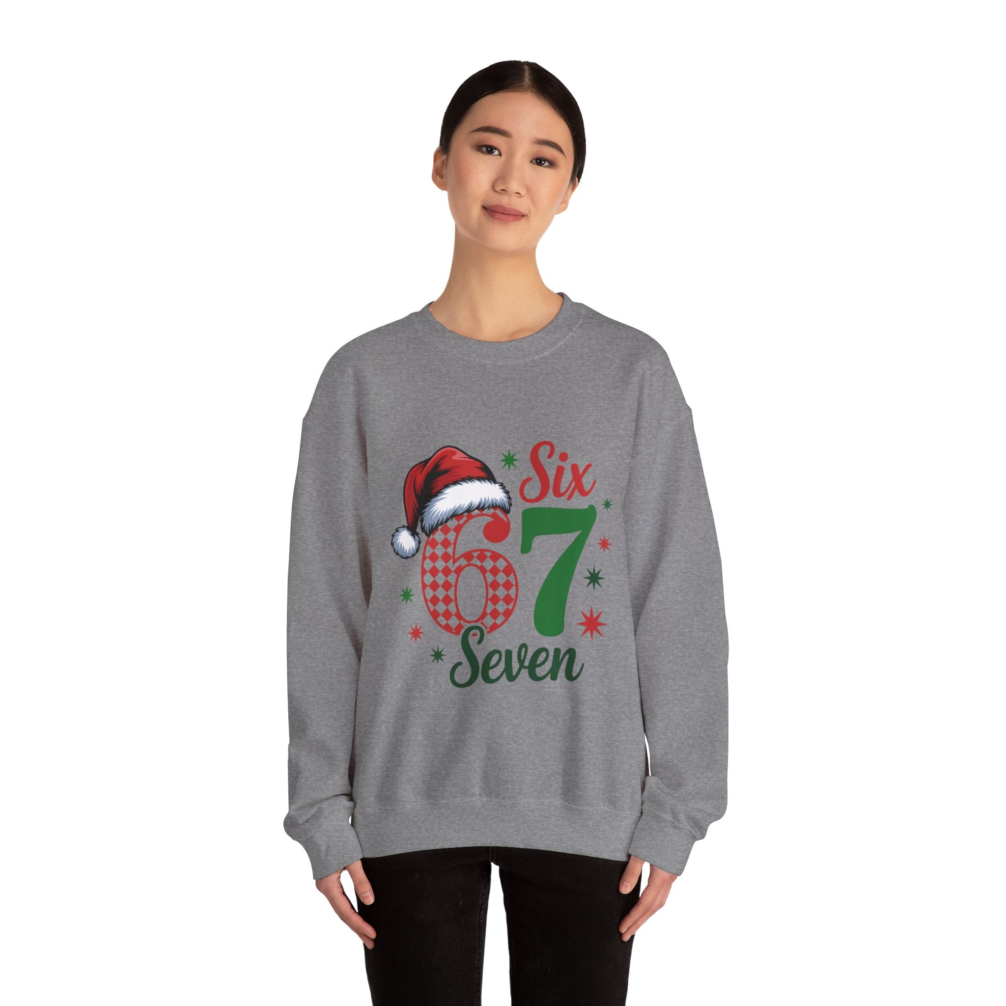 67 Six Seven Christmas number design Sweatshirt | Santa hat holiday sweater style