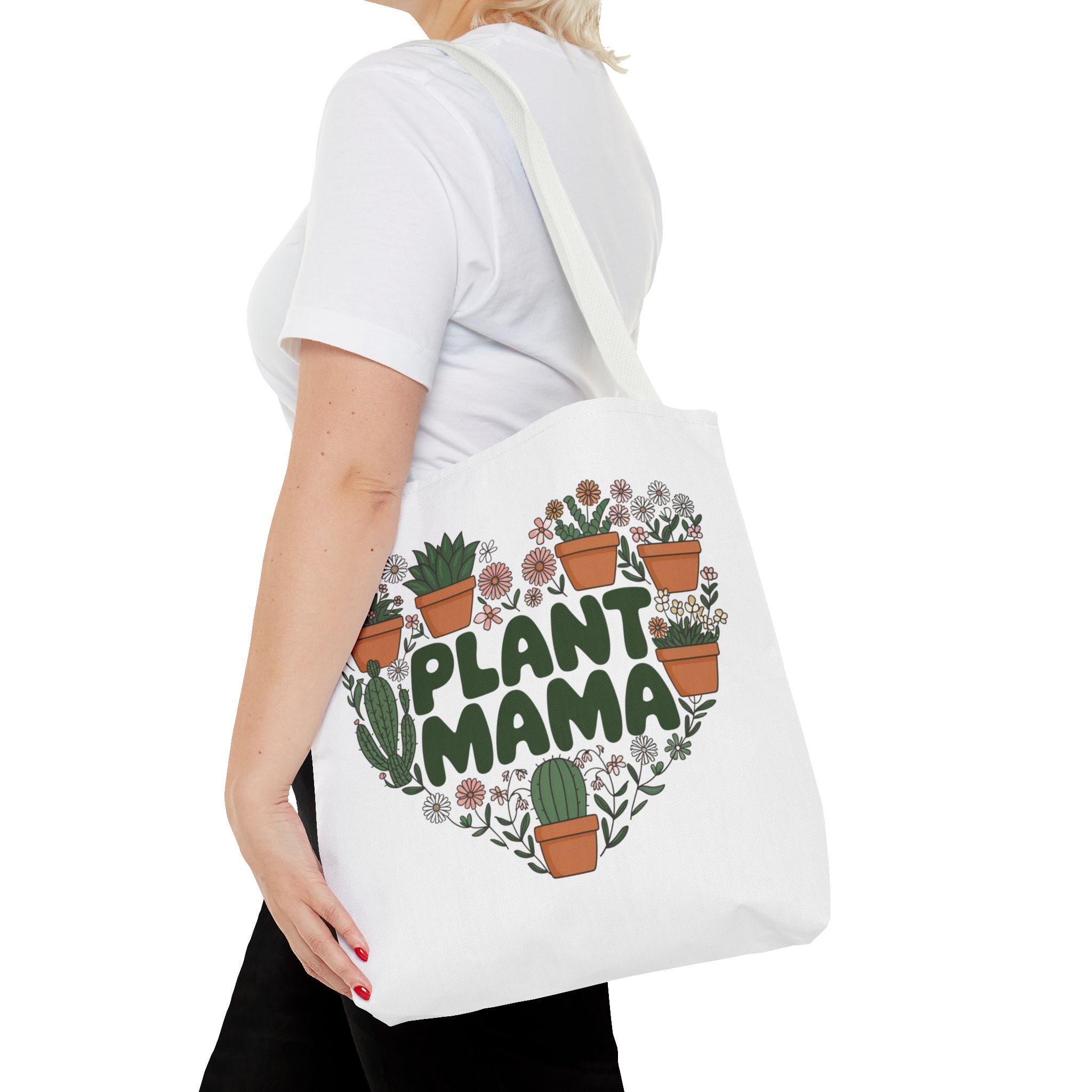 Plant Mama Tote Bag | Heart of Potted Plants, Cactus, Succulent Illustration