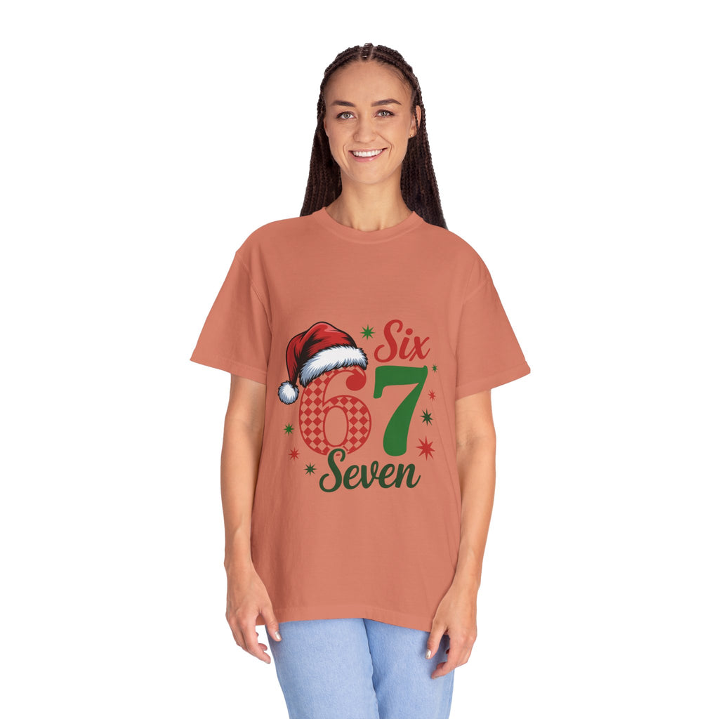 67 Six Seven Christmas T-shirt | Santa Hat Holiday Number Design