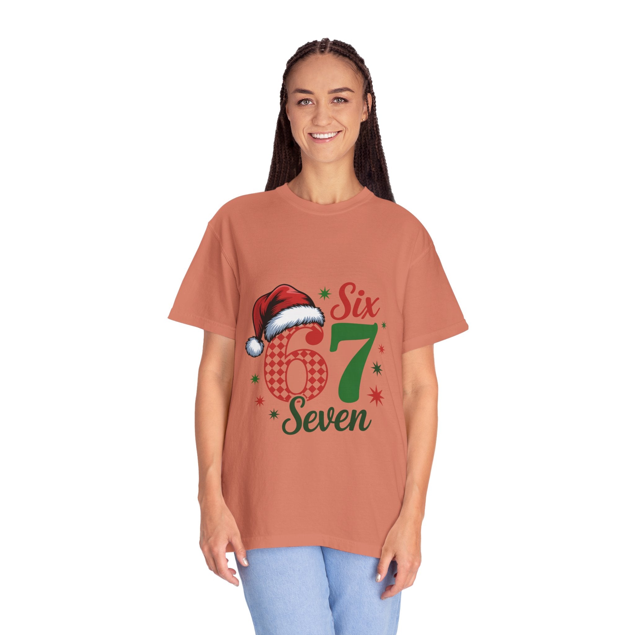 67 Six Seven Christmas T-shirt | Santa Hat Holiday Number Design