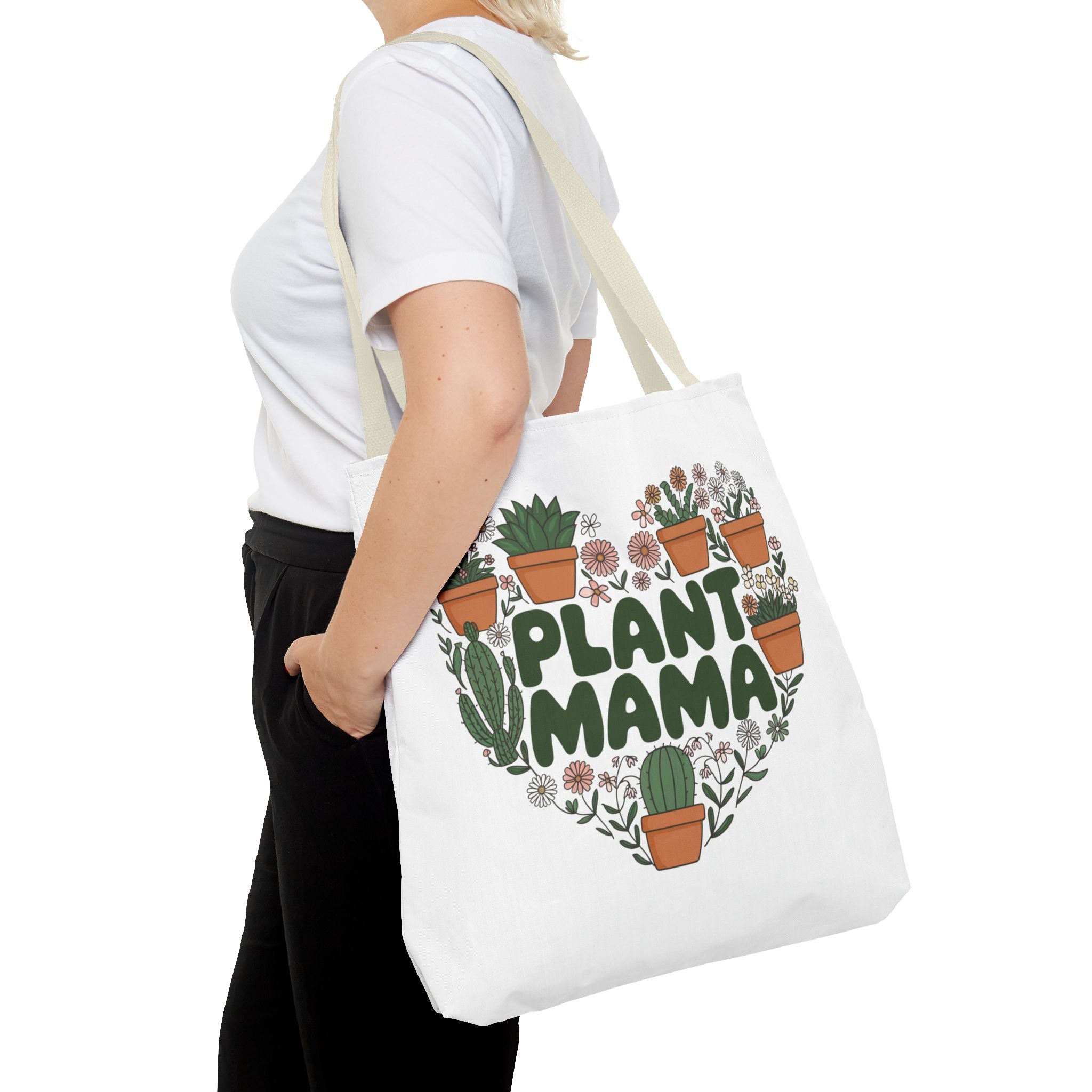 Plant Mama Tote Bag | Heart of Potted Plants, Cactus, Succulent Illustration
