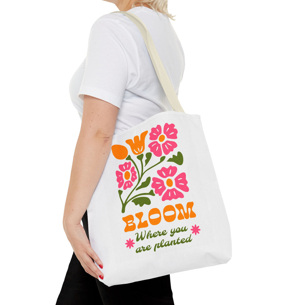 Bloom Where You Are Planted Tote Bag | Floral Retro Design