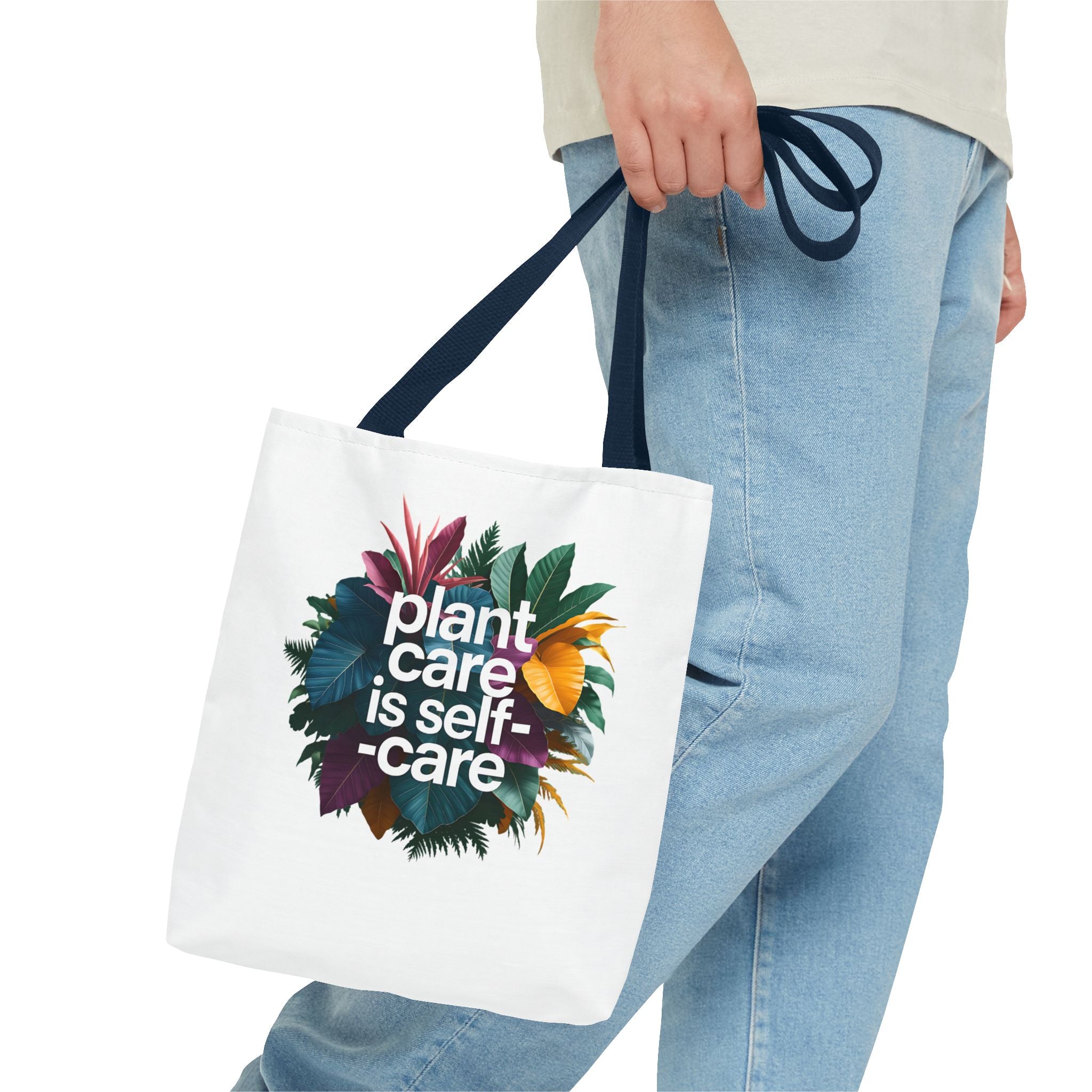 Plant Care Is Self-Care tote | botanical wreath, typography, plant lover