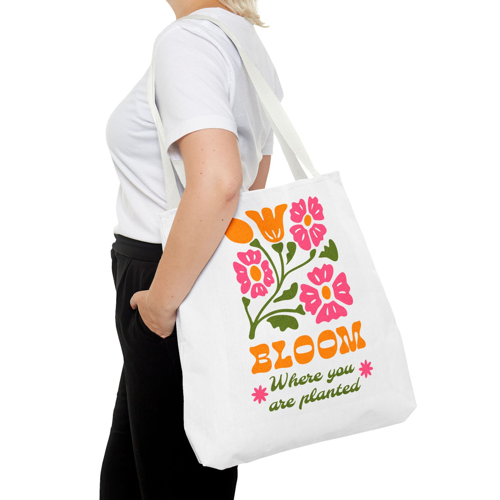 Bloom Where You Are Planted Tote Bag | Floral Retro Design
