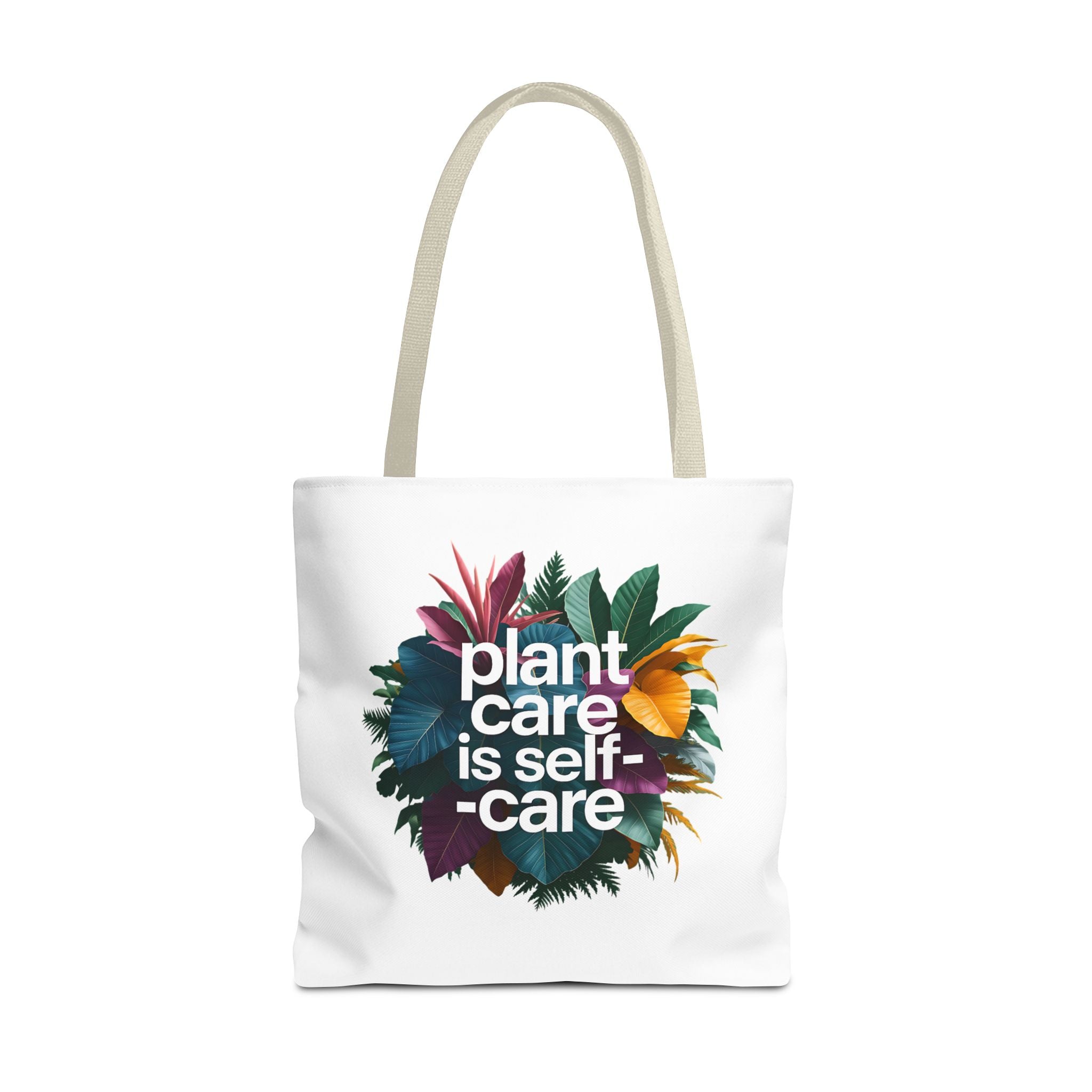 Plant Care Is Self-Care tote | botanical wreath, typography, plant lover