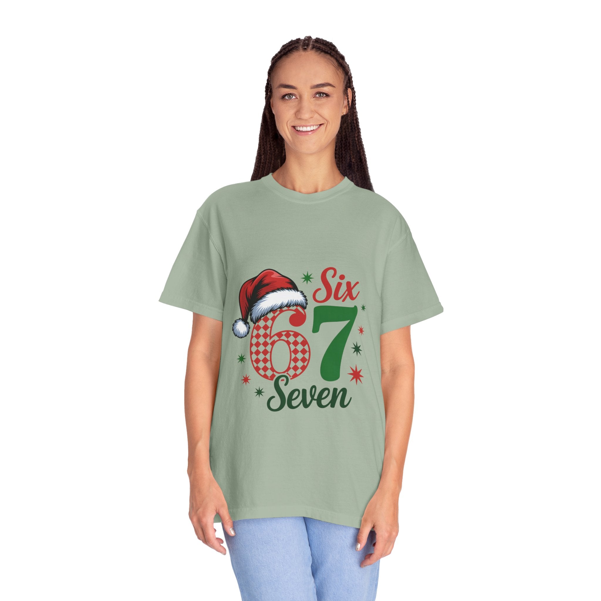 67 Six Seven Christmas T-shirt | Santa Hat Holiday Number Design