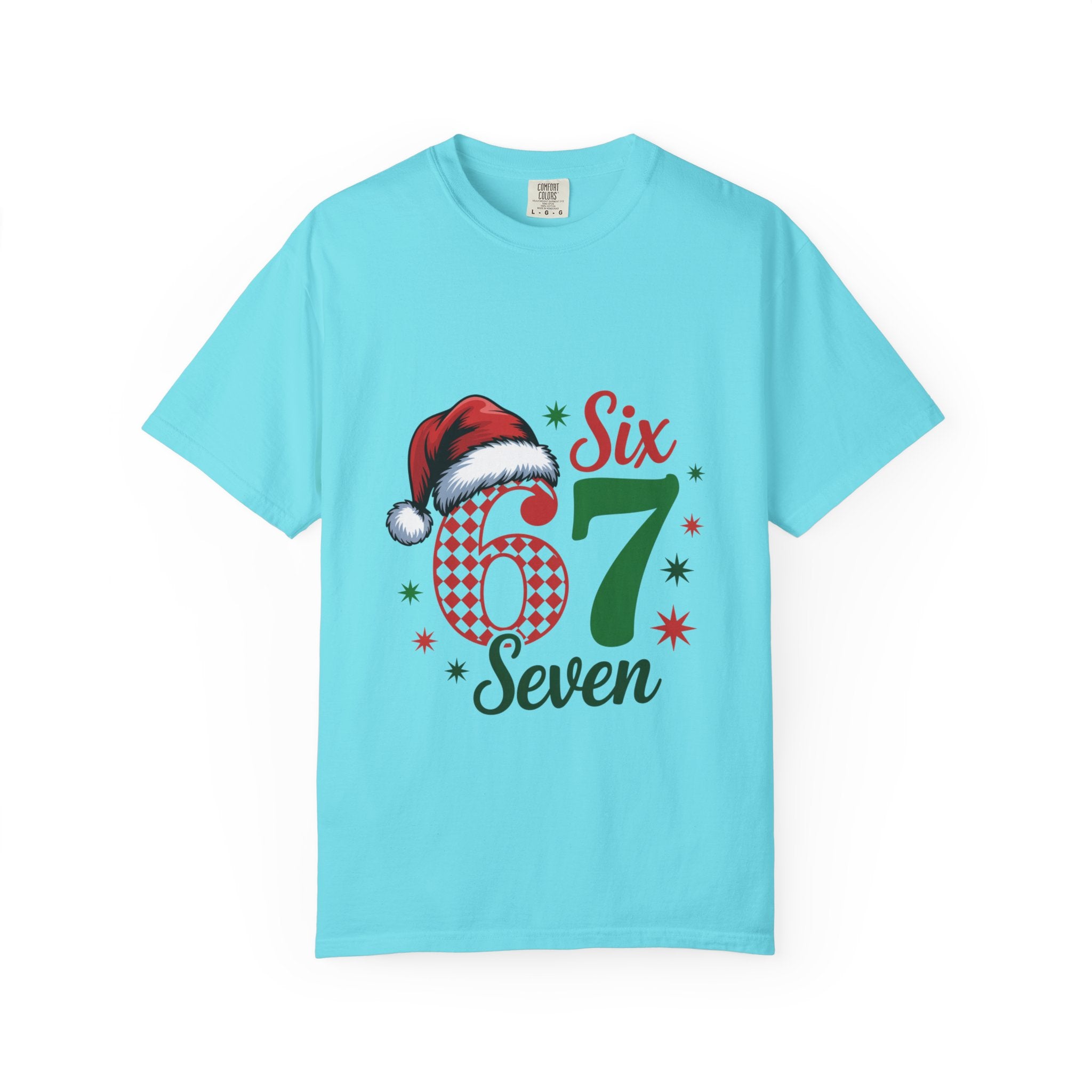 67 Six Seven Christmas T-shirt | Santa Hat Holiday Number Design