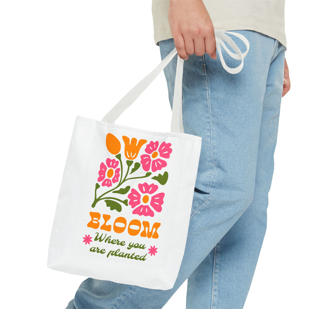 Bloom Where You Are Planted Tote Bag | Floral Retro Design
