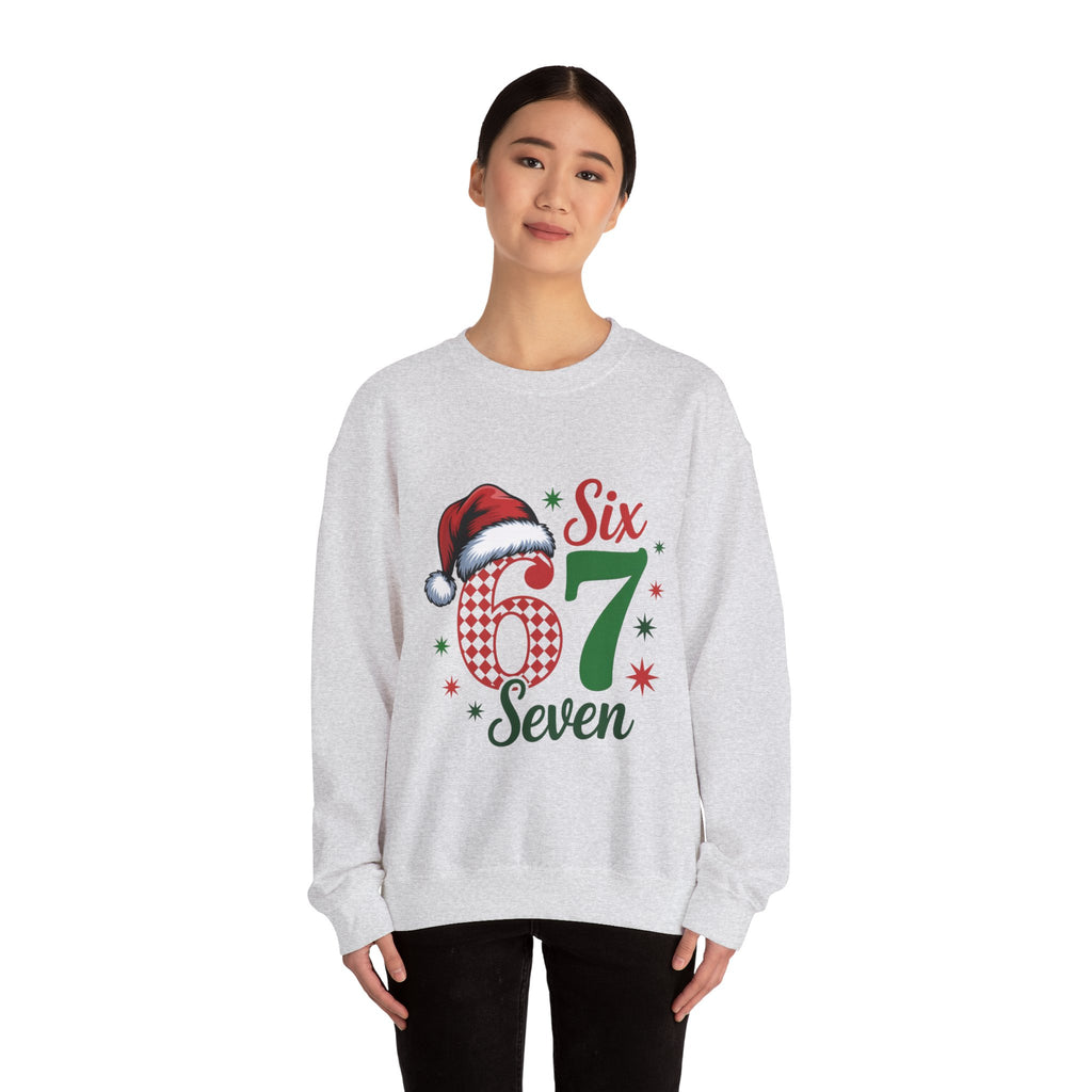 67 Six Seven Christmas number design Sweatshirt | Santa hat holiday sweater style