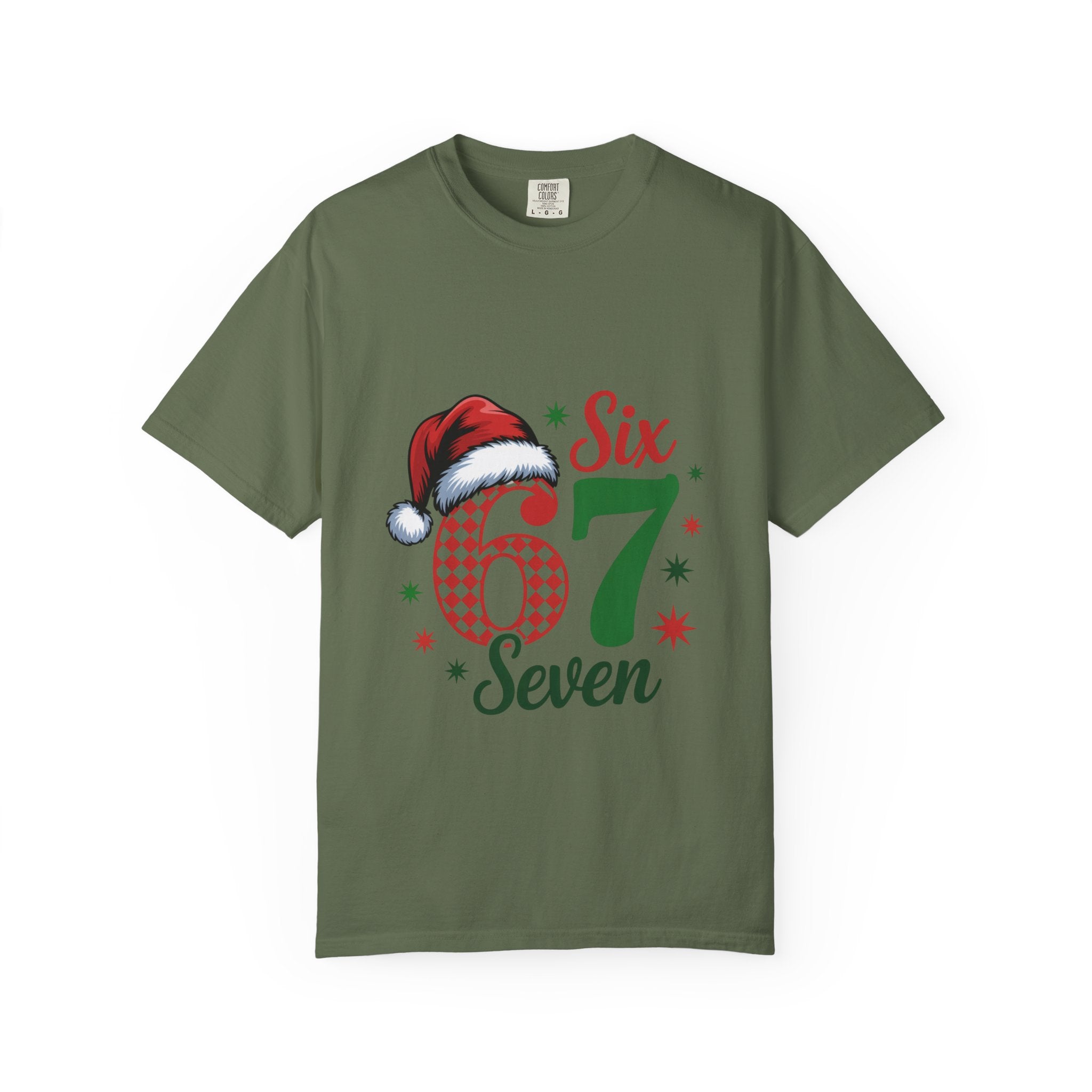 67 Six Seven Christmas T-shirt | Santa Hat Holiday Number Design