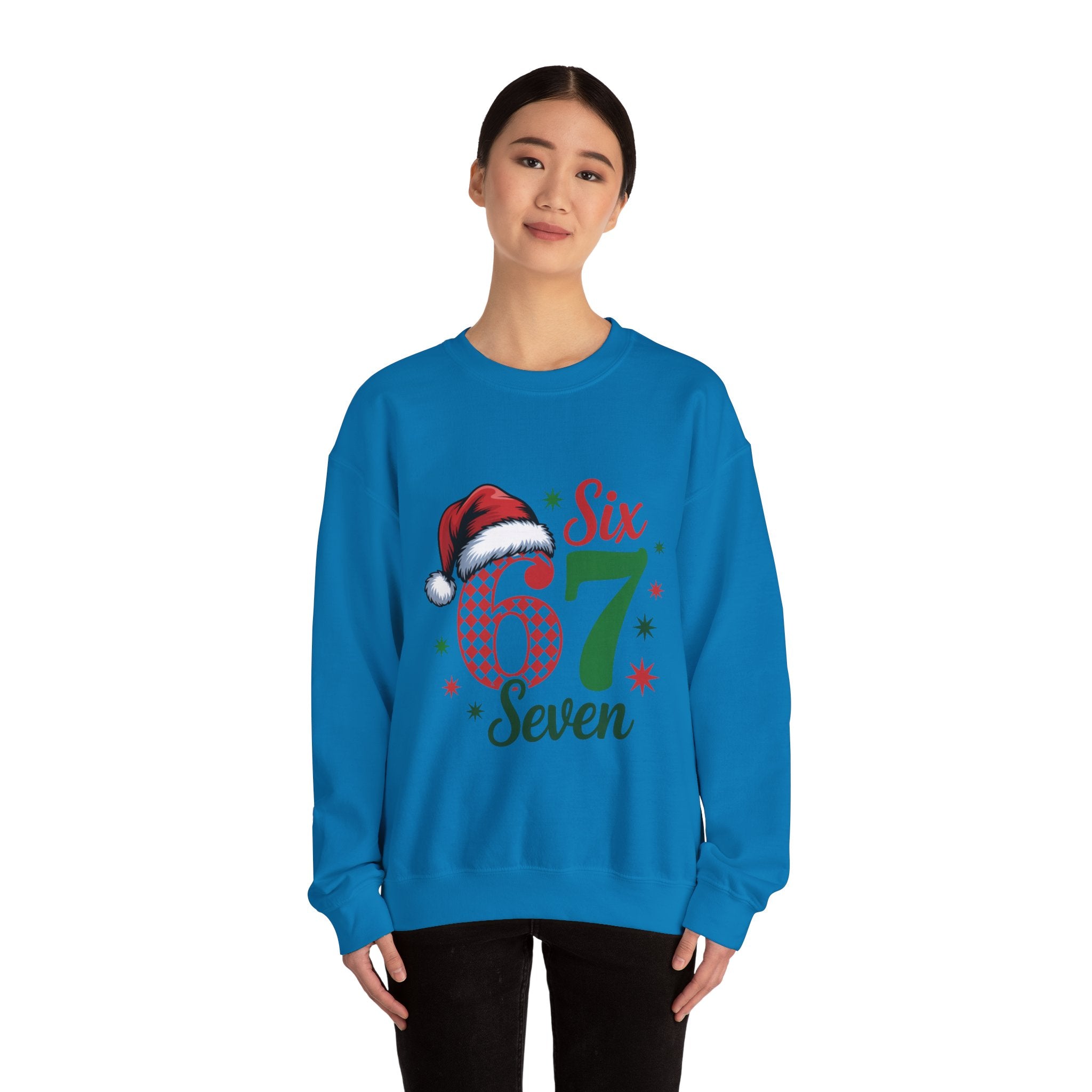 67 Six Seven Christmas number design Sweatshirt | Santa hat holiday sweater style