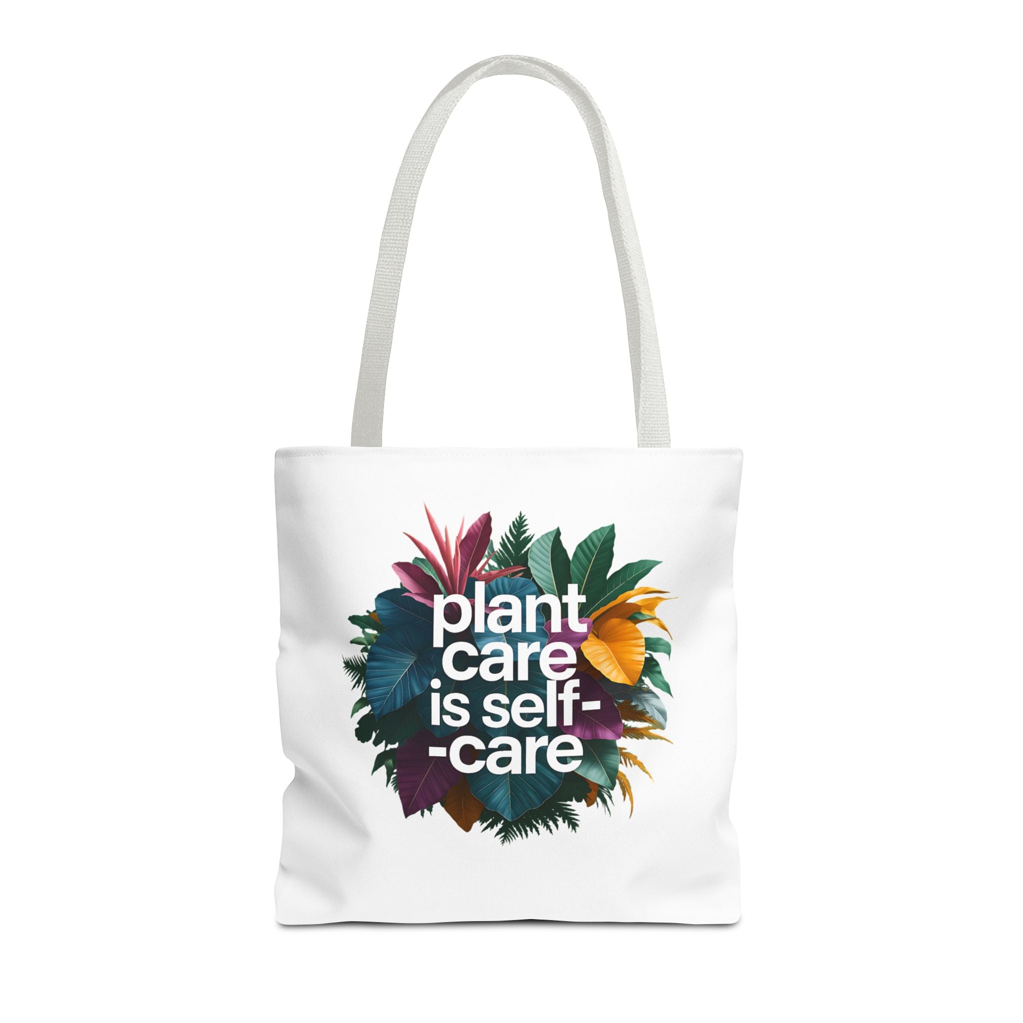 Plant Care Is Self-Care tote | botanical wreath, typography, plant lover