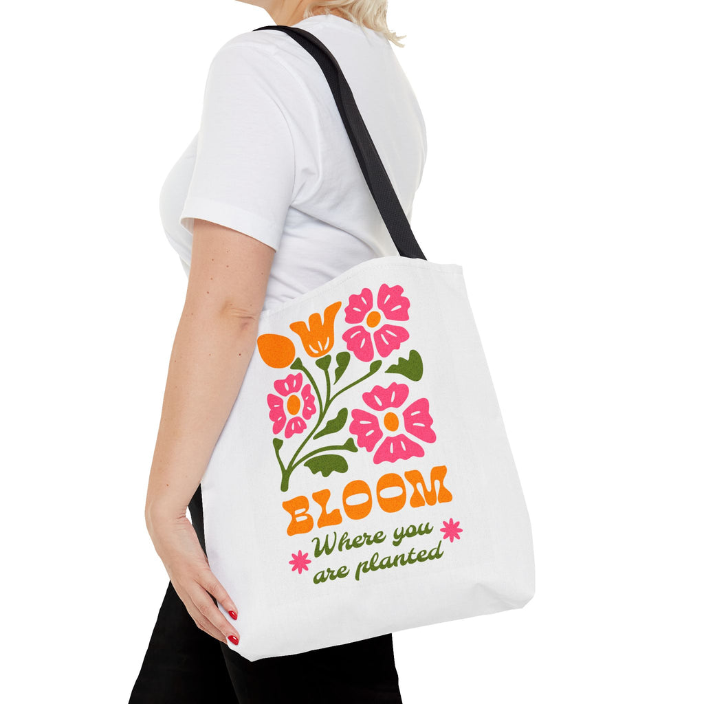 Bloom Where You Are Planted Tote Bag | Floral Retro Design