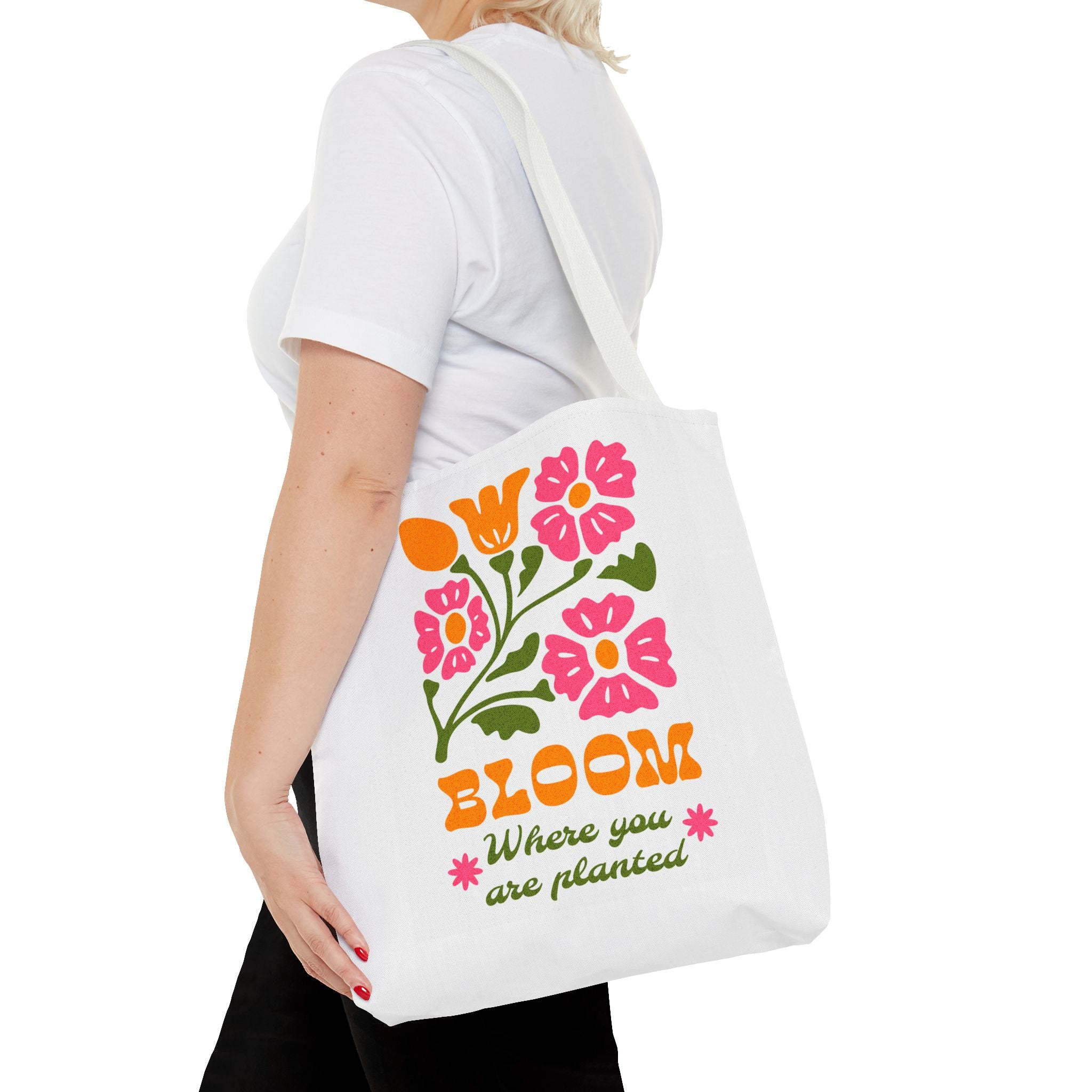 Bloom Where You Are Planted Tote Bag | Floral Retro Design