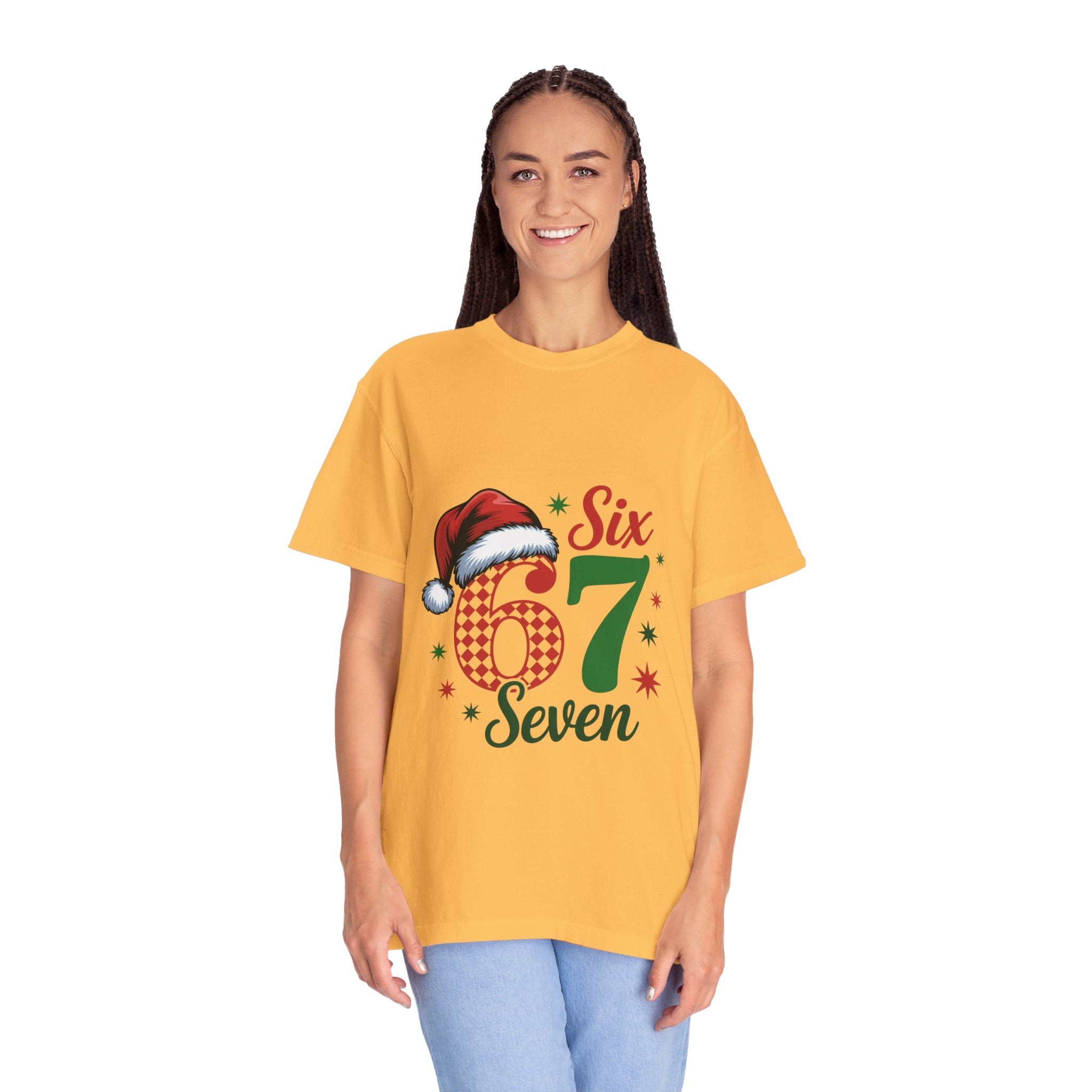 67 Six Seven Christmas T-shirt | Santa Hat Holiday Number Design