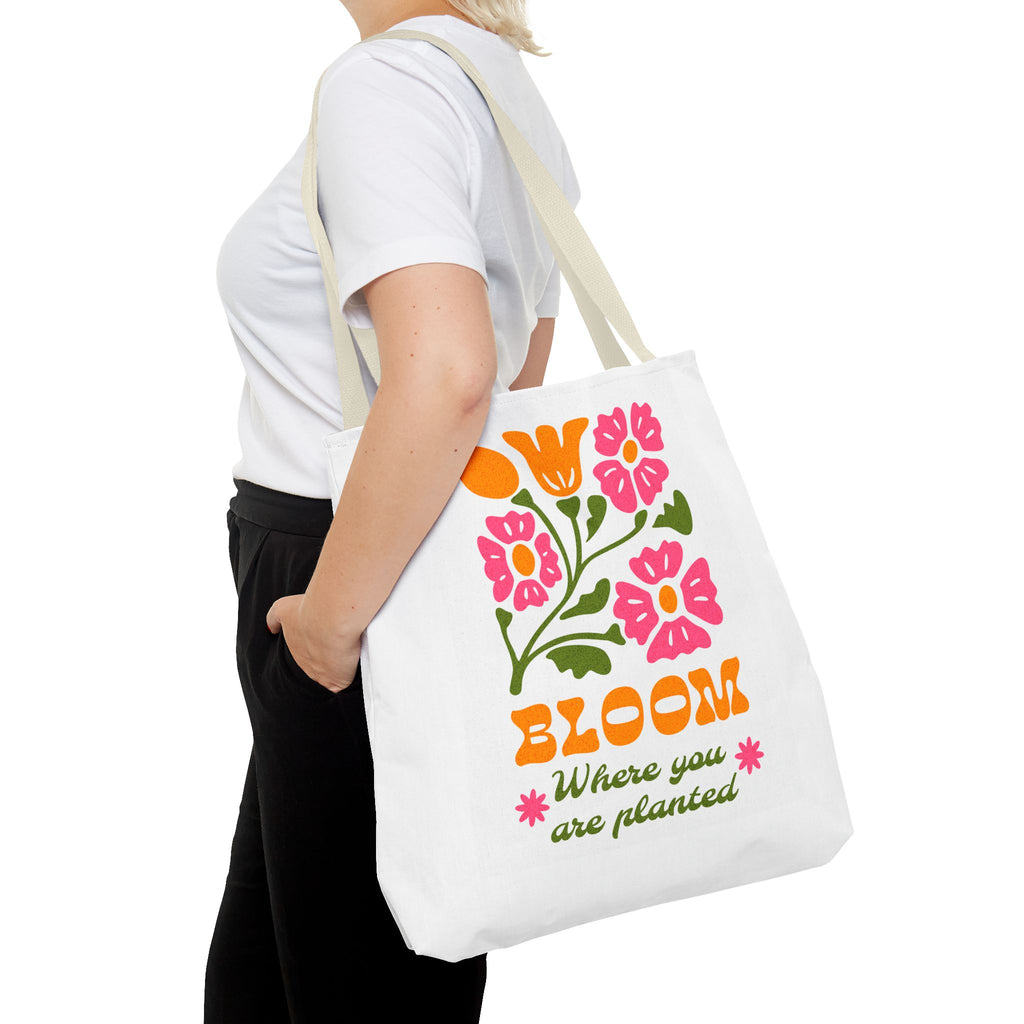 Bloom Where You Are Planted Tote Bag | Floral Retro Design