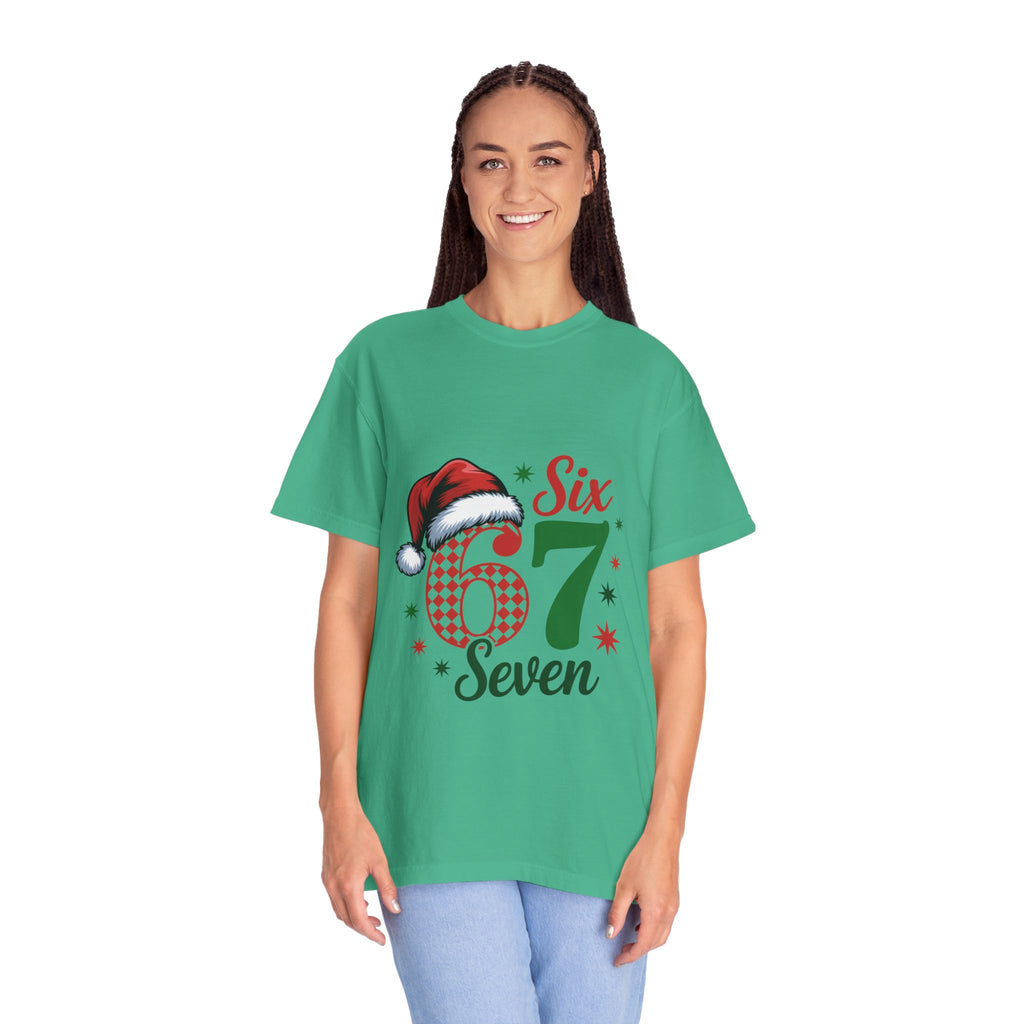 67 Six Seven Christmas T-shirt | Santa Hat Holiday Number Design