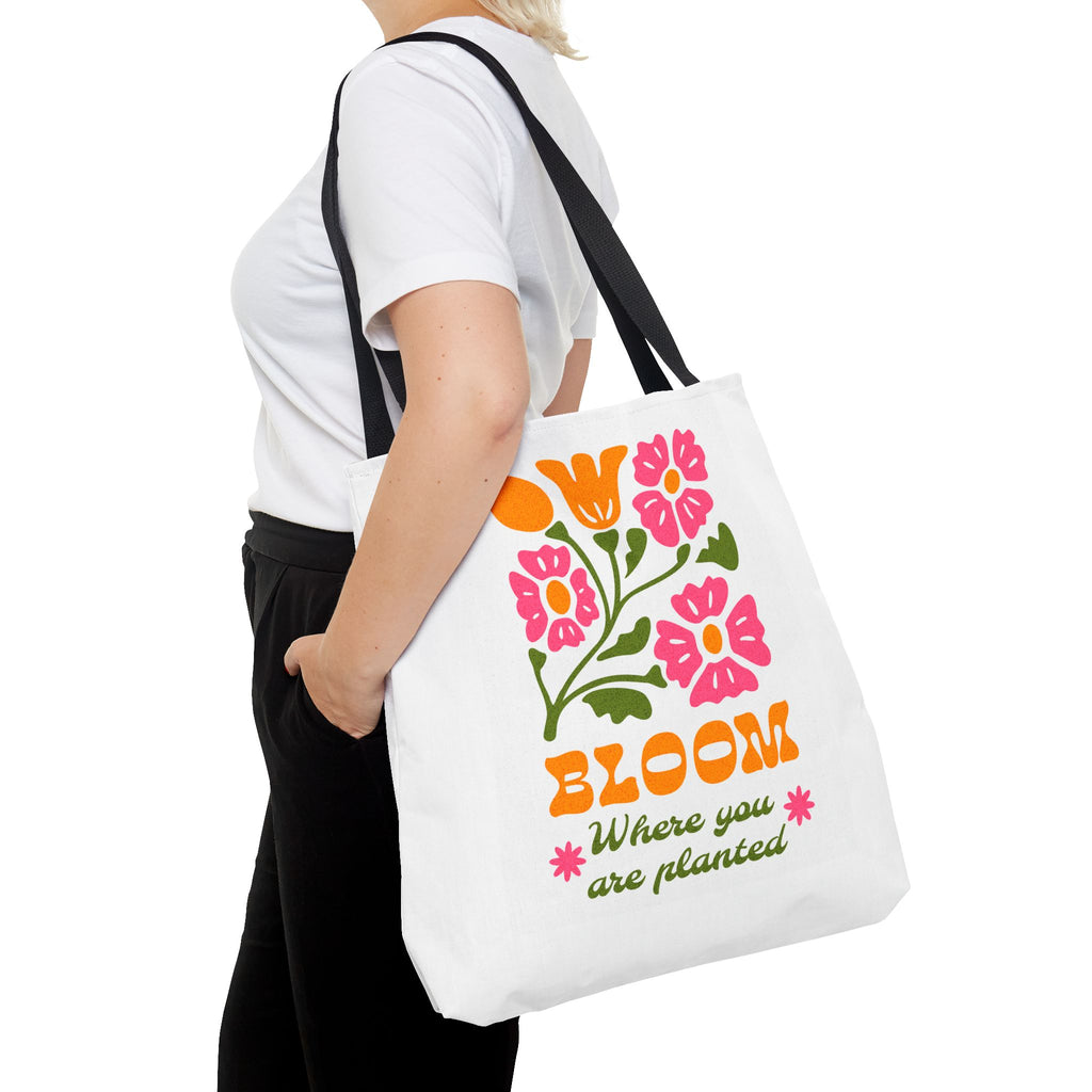 Bloom Where You Are Planted Tote Bag | Floral Retro Design