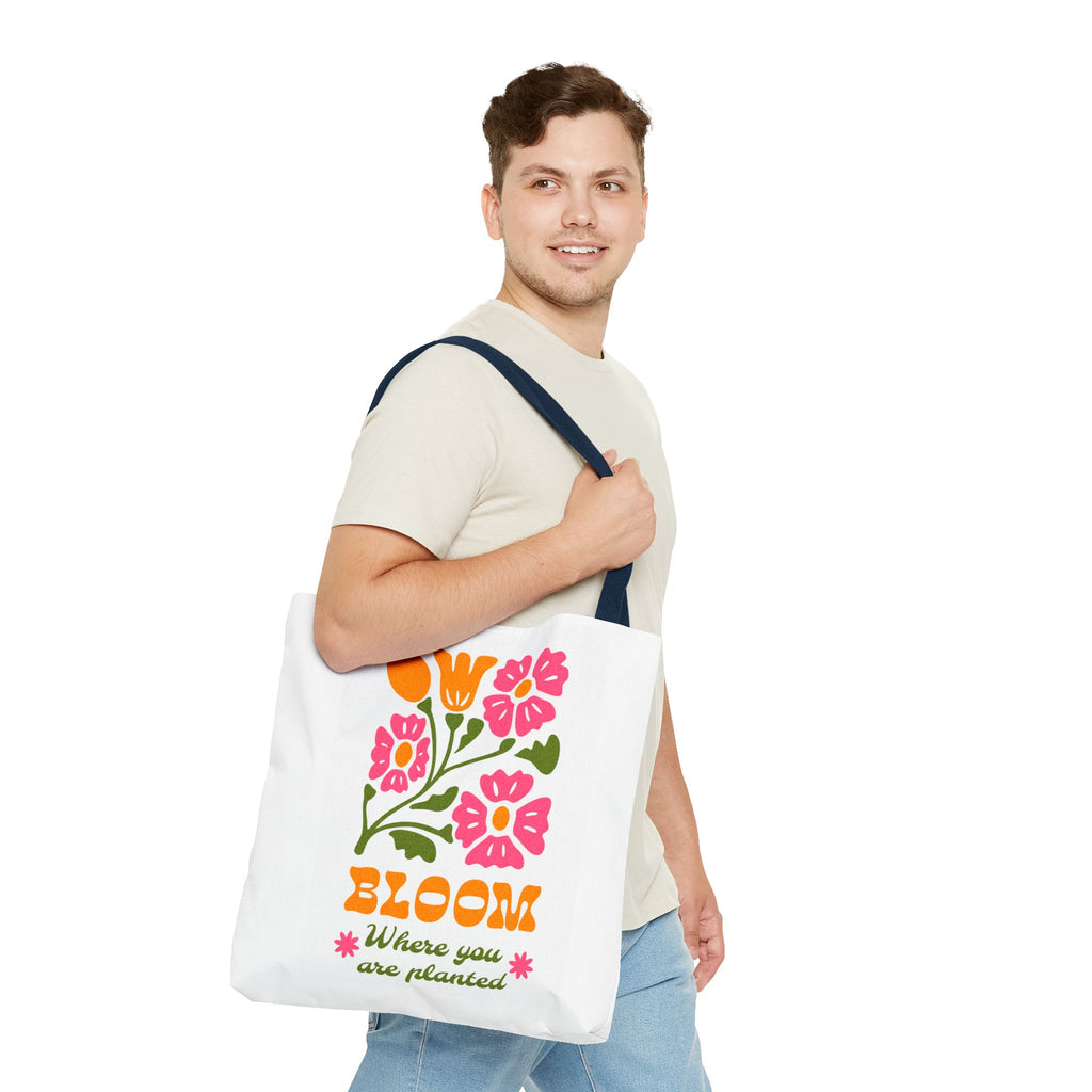 Bloom Where You Are Planted Tote Bag | Floral Retro Design