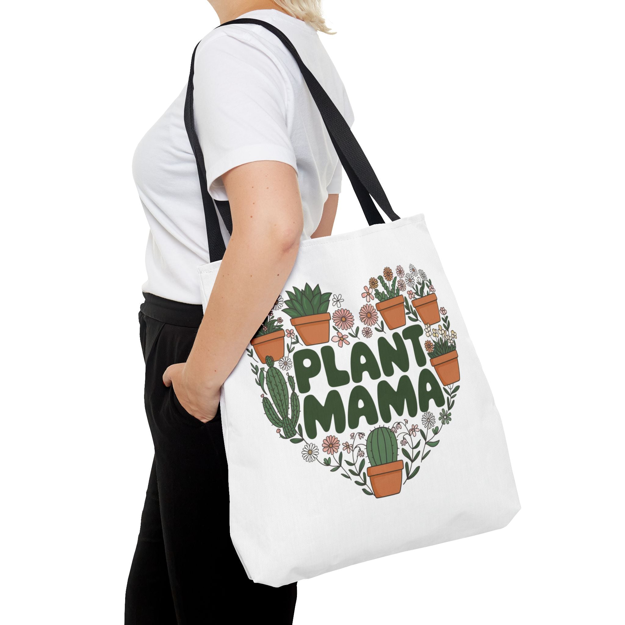 Plant Mama Tote Bag | Heart of Potted Plants, Cactus, Succulent Illustration