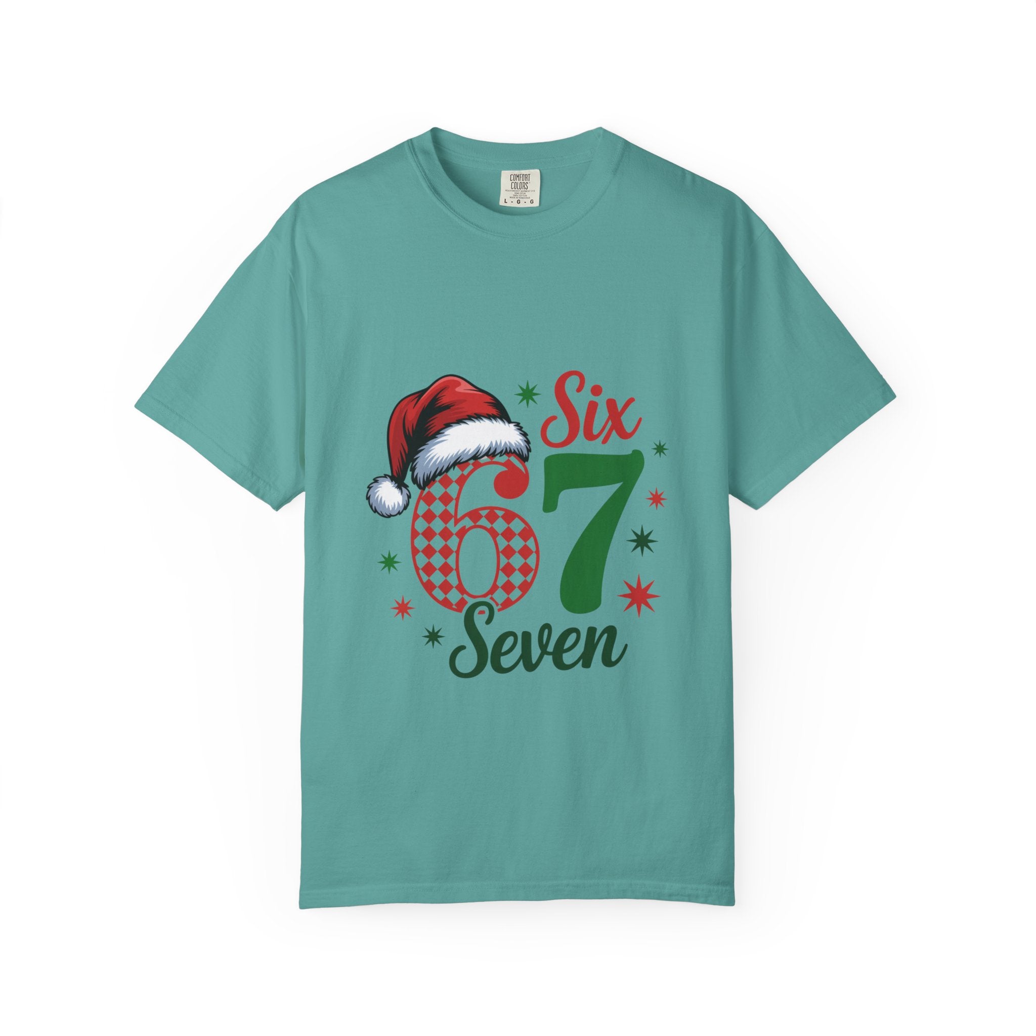 67 Six Seven Christmas T-shirt | Santa Hat Holiday Number Design