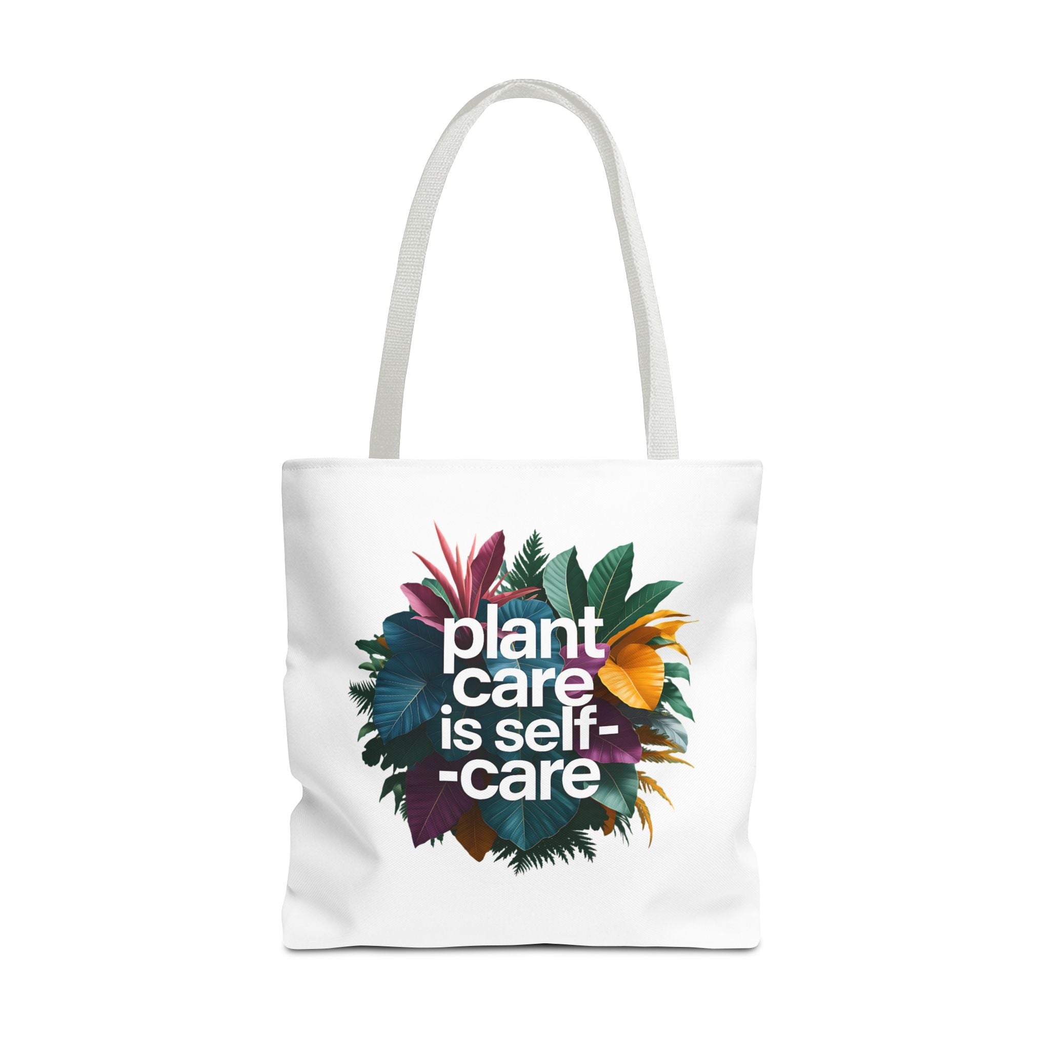 Plant Care Is Self-Care tote | botanical wreath, typography, plant lover