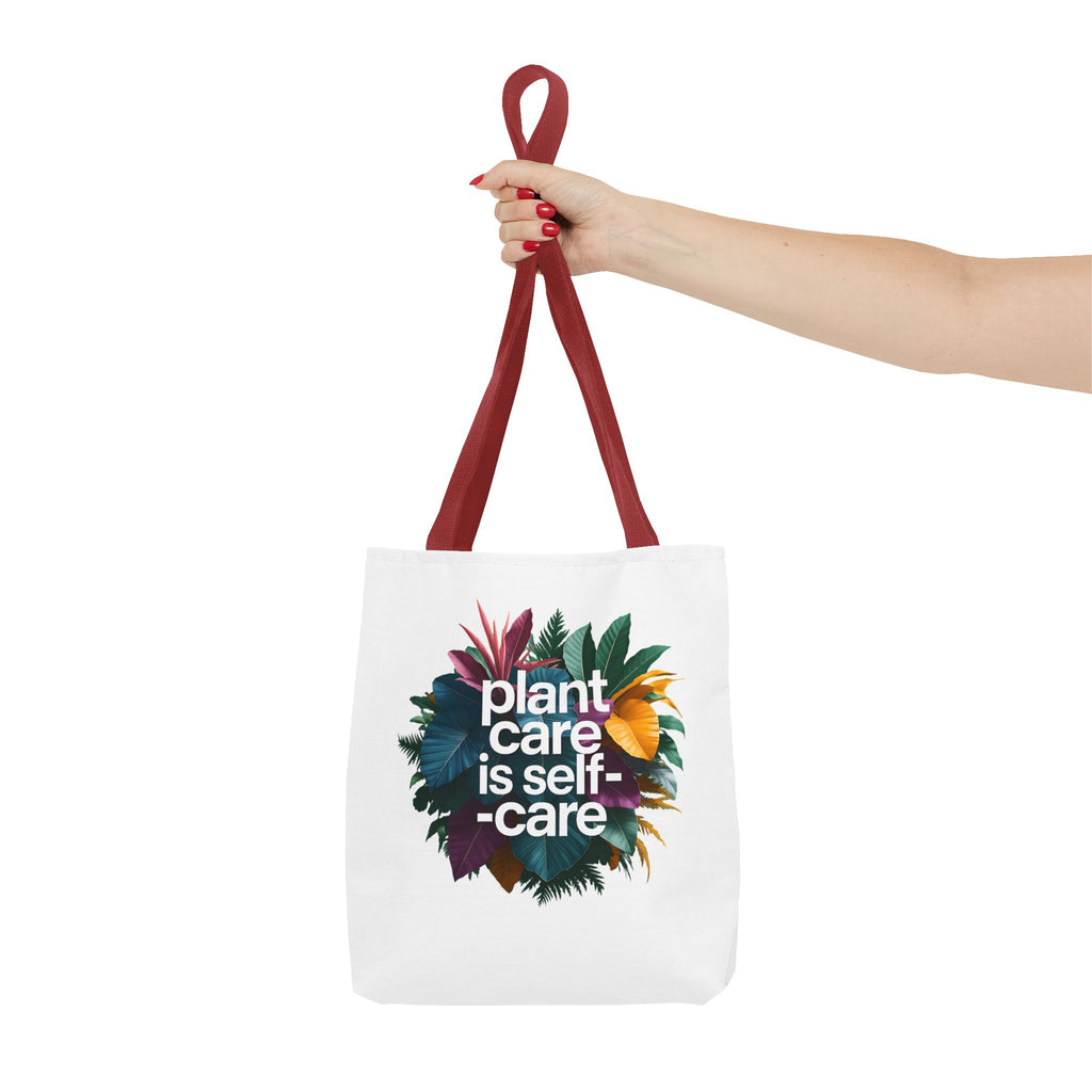 Plant Care Is Self-Care tote | botanical wreath, typography, plant lover