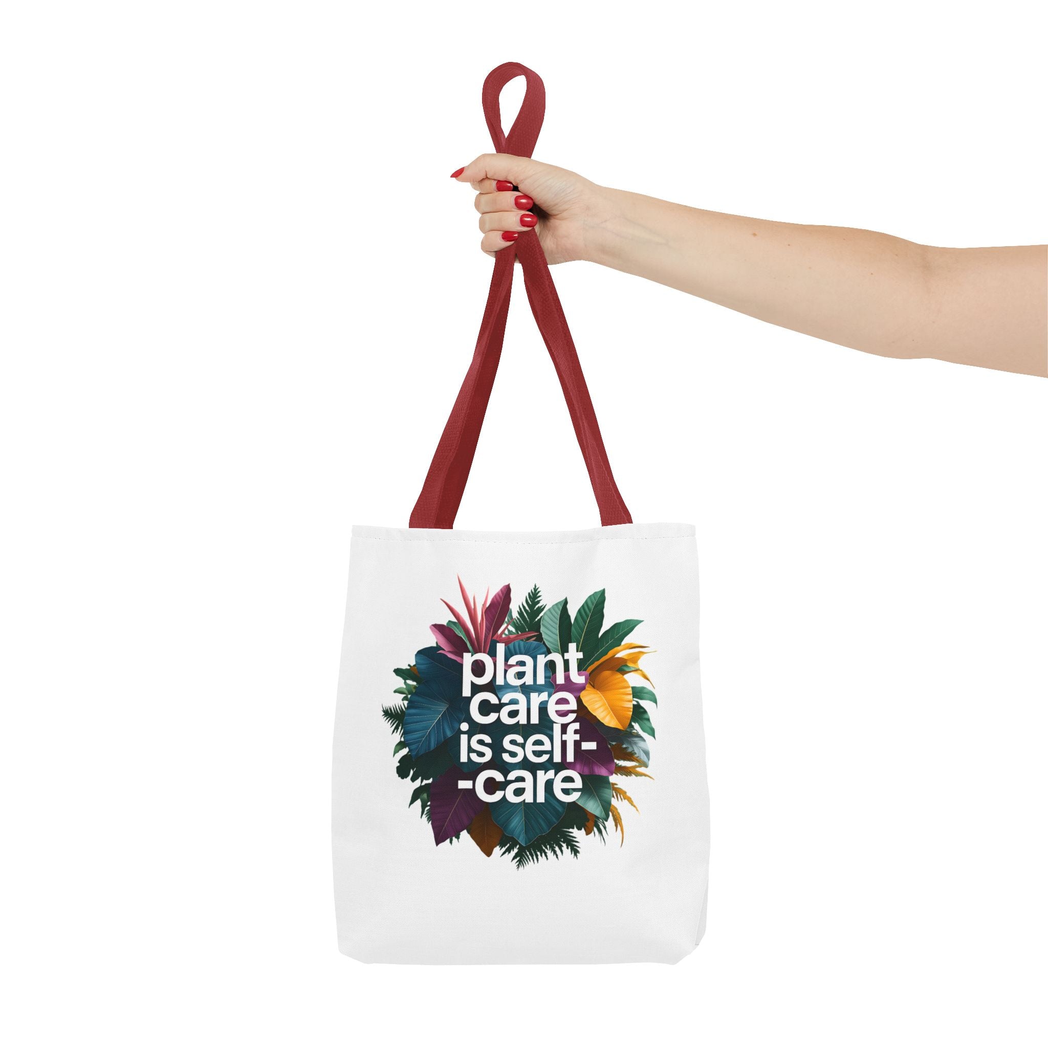 Plant Care Is Self-Care tote | botanical wreath, typography, plant lover