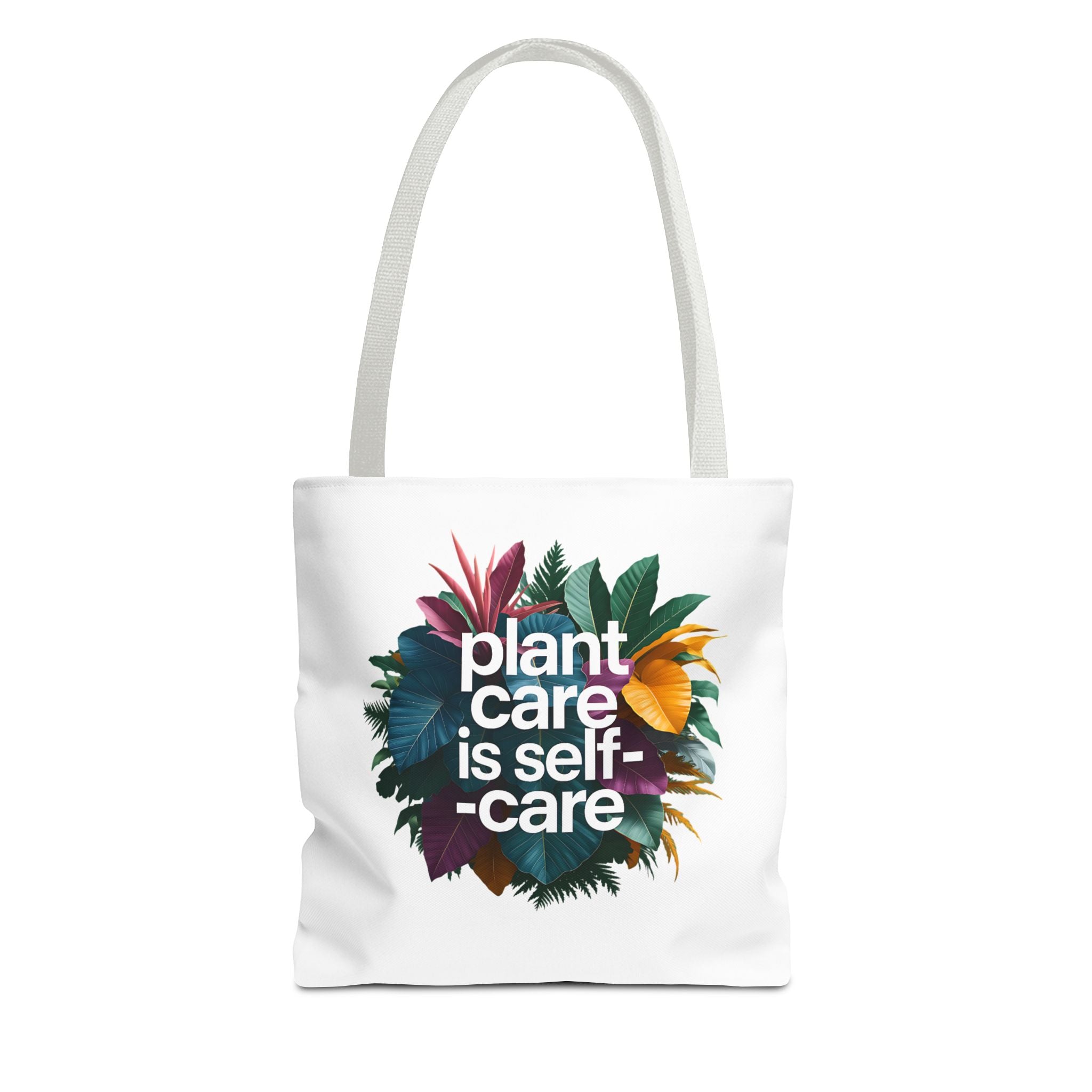Plant Care Is Self-Care tote | botanical wreath, typography, plant lover