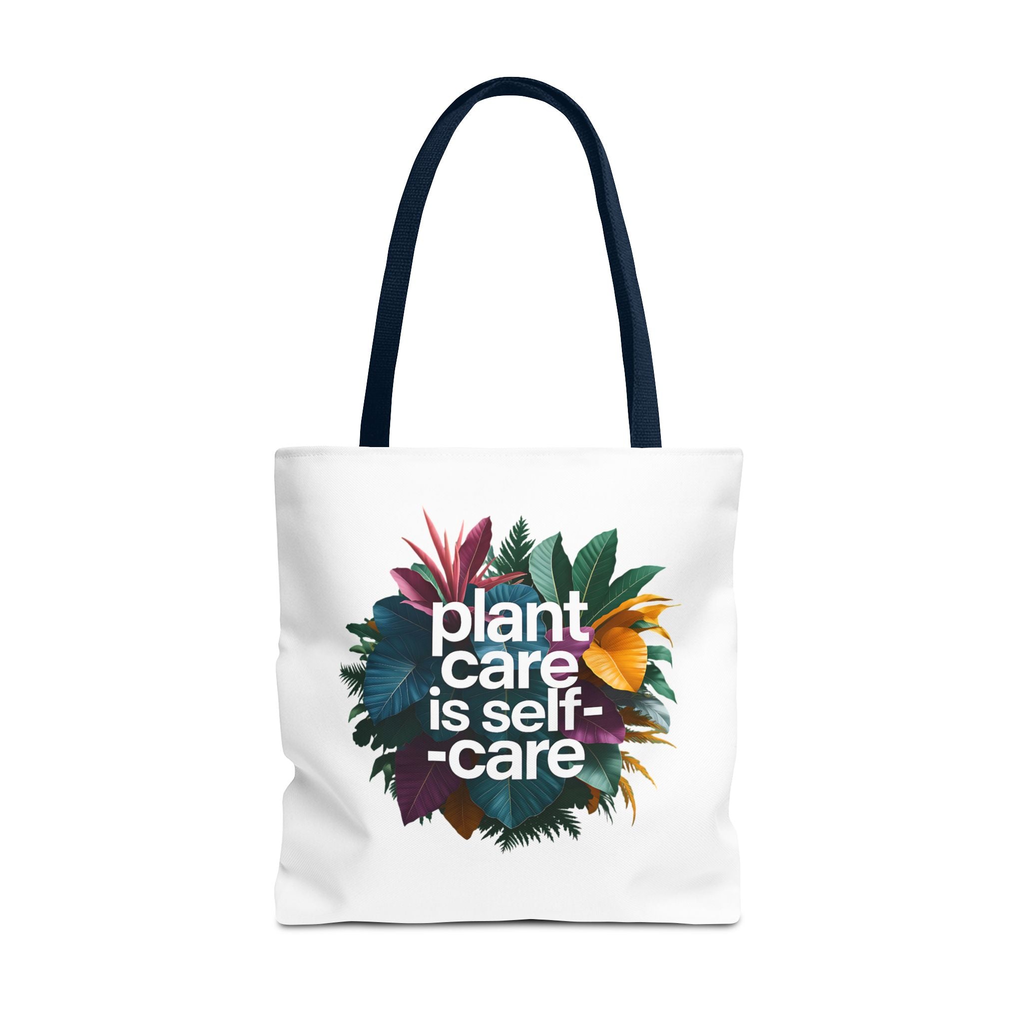 Plant Care Is Self-Care tote | botanical wreath, typography, plant lover