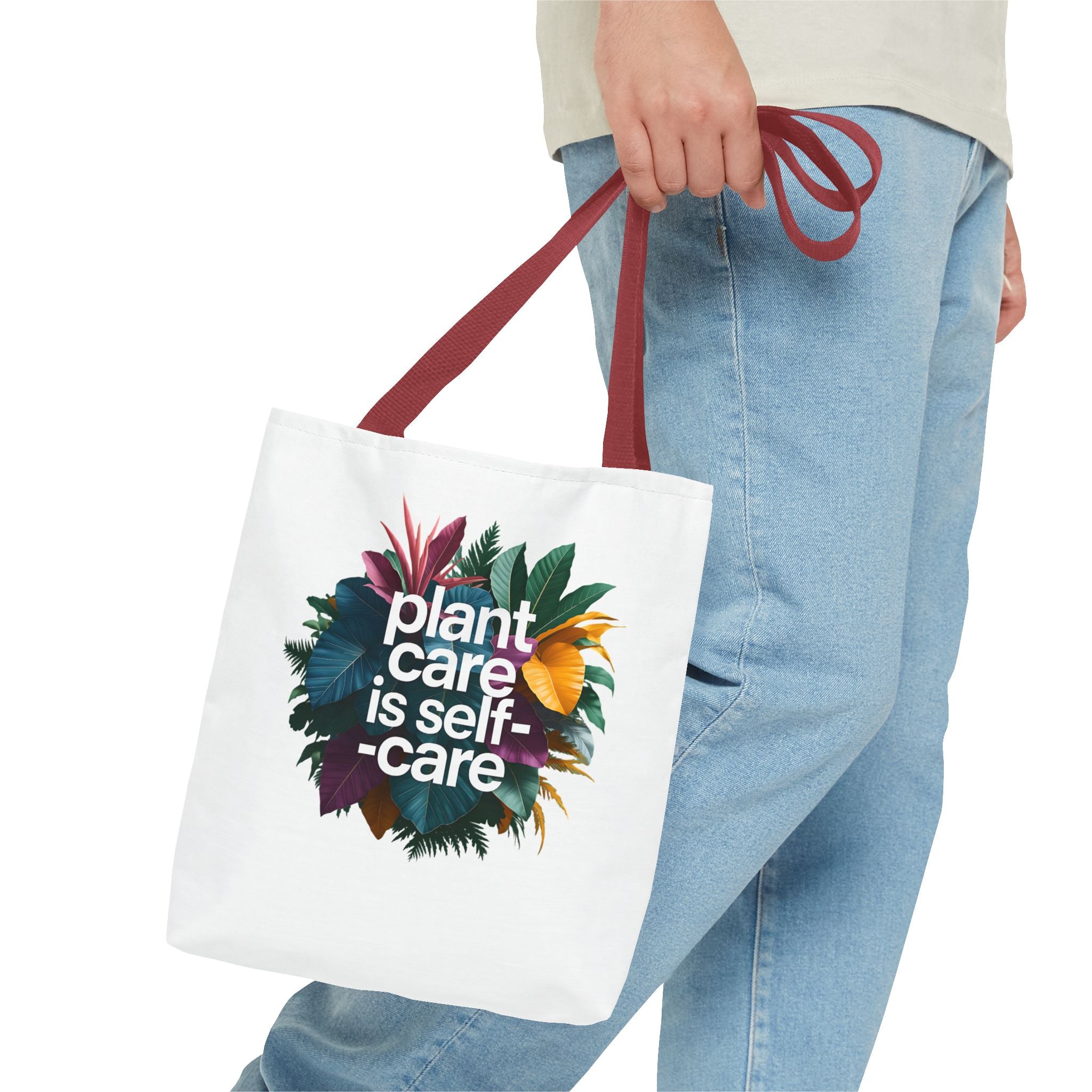 Plant Care Is Self-Care tote | botanical wreath, typography, plant lover