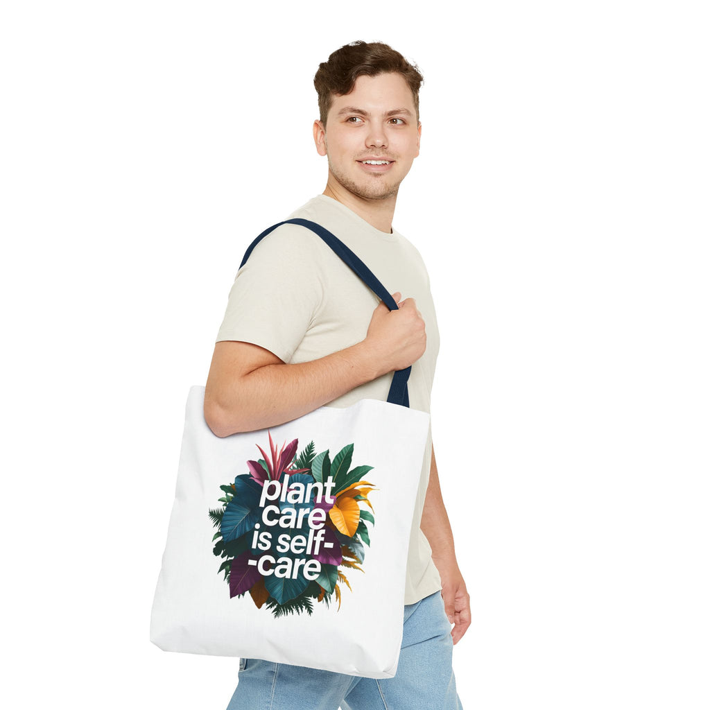 Plant Care Is Self-Care tote | botanical wreath, typography, plant lover