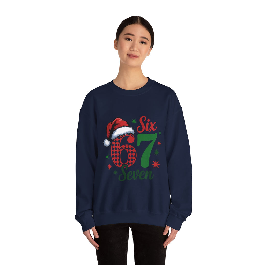 67 Six Seven Christmas number design Sweatshirt | Santa hat holiday sweater style