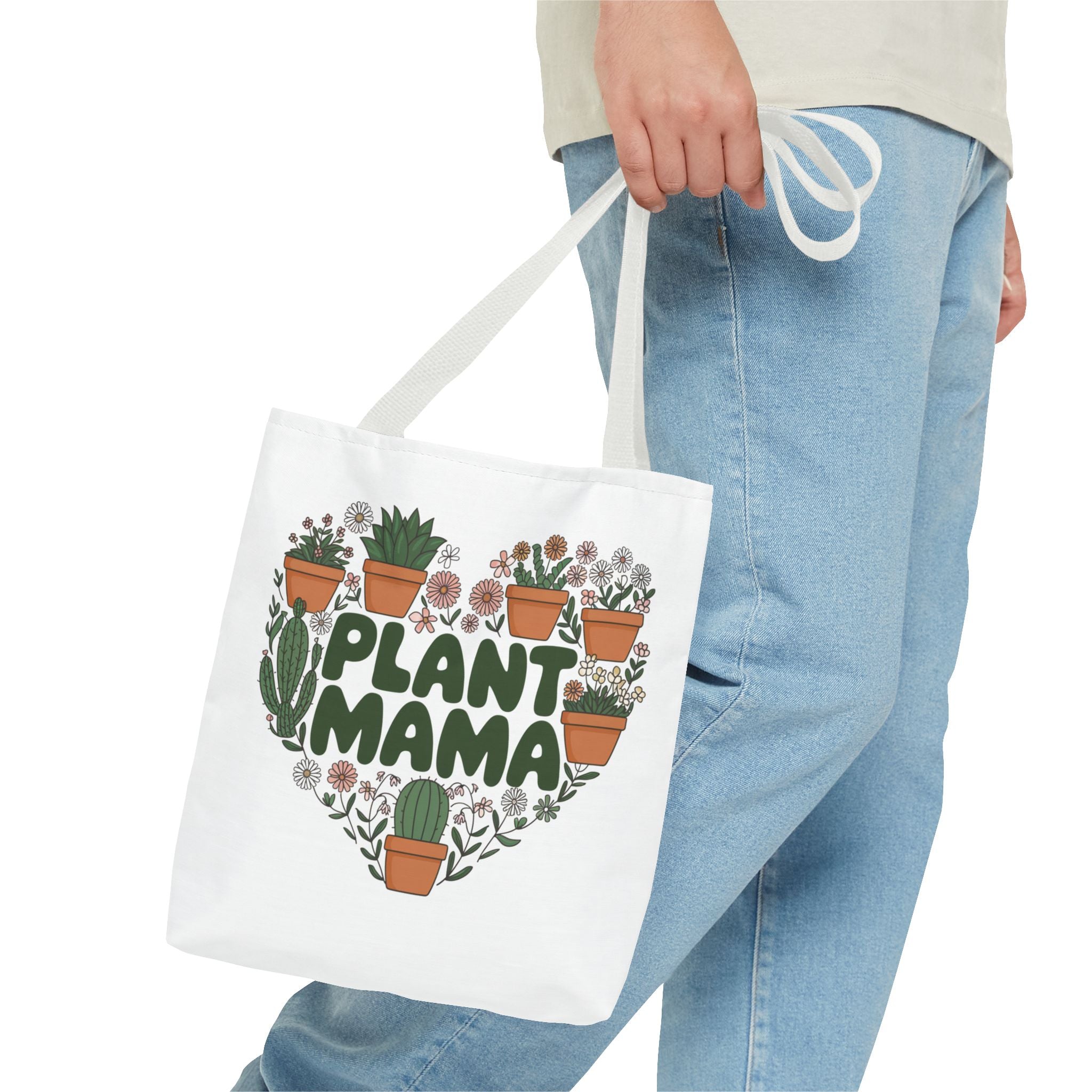 Plant Mama Tote Bag | Heart of Potted Plants, Cactus, Succulent Illustration