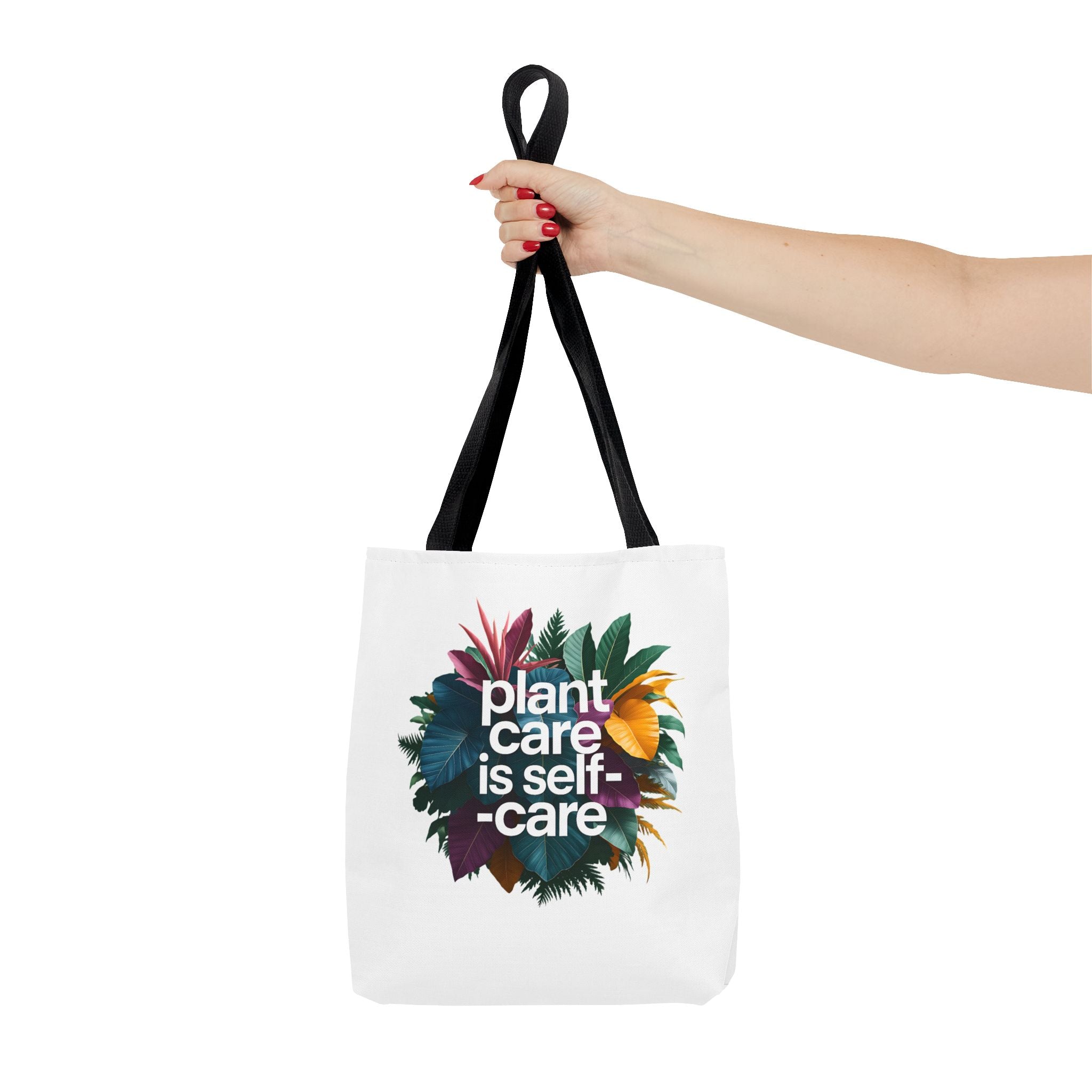 Plant Care Is Self-Care tote | botanical wreath, typography, plant lover