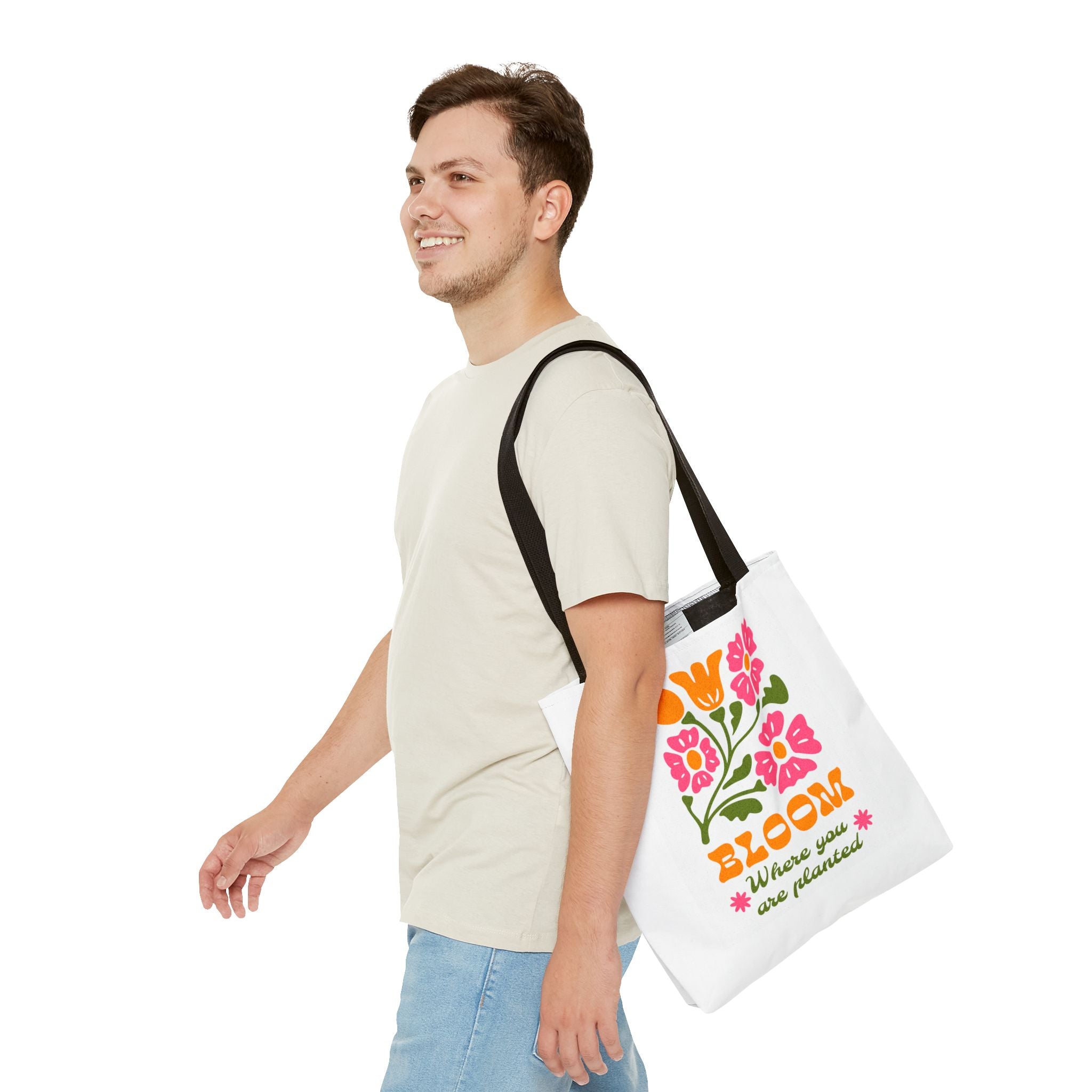 Bloom Where You Are Planted Tote Bag | Floral Retro Design