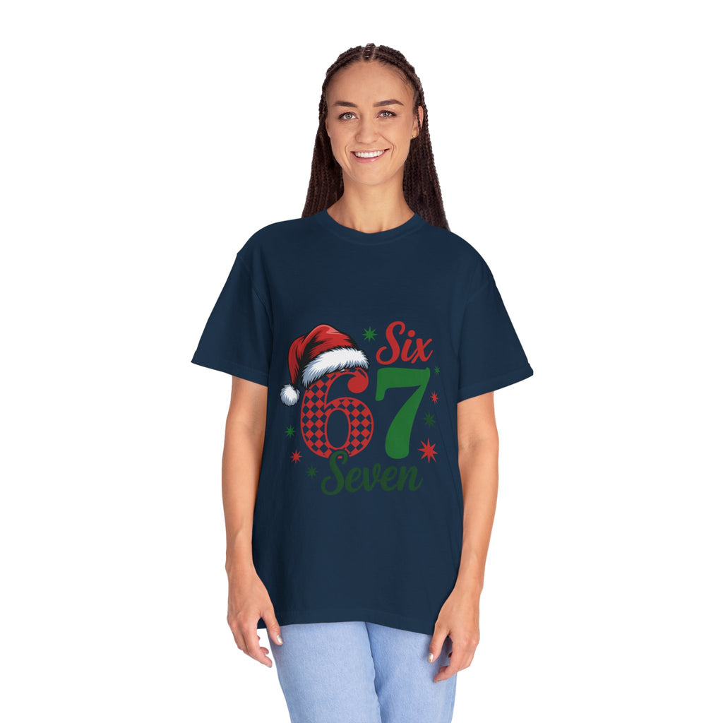 67 Six Seven Christmas T-shirt | Santa Hat Holiday Number Design