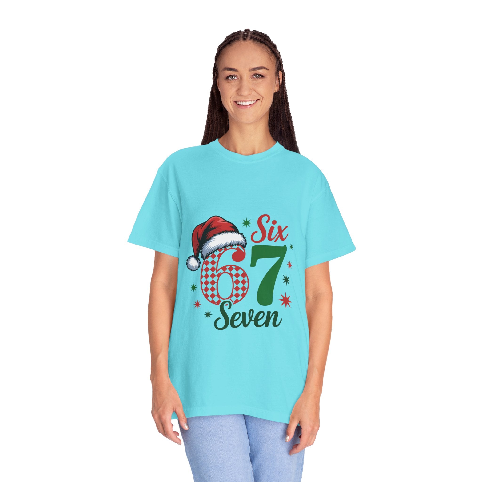 67 Six Seven Christmas T-shirt | Santa Hat Holiday Number Design